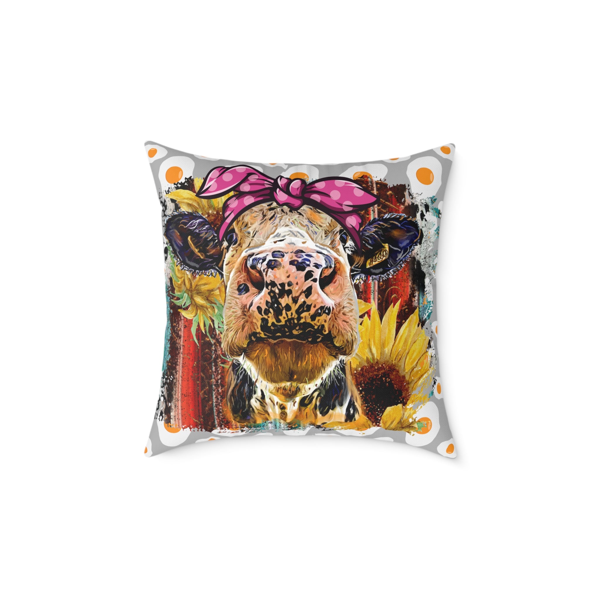 Funny Cow Throw Pillow | Farmhouse Cow Accent Pillow | Sunflower Highland Cow Decor Cushion | Rustic Country Home Decor | Gumpert Homestead
