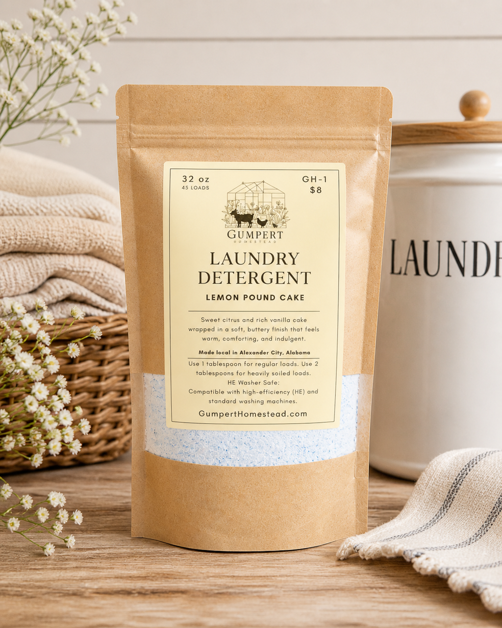 Lemon Pound Cake Laundry Detergent | Farmhouse Handmade Powder Soap | HE Safe | Natural Fresh Citrus Vanilla Scent | Gumpert Homestead