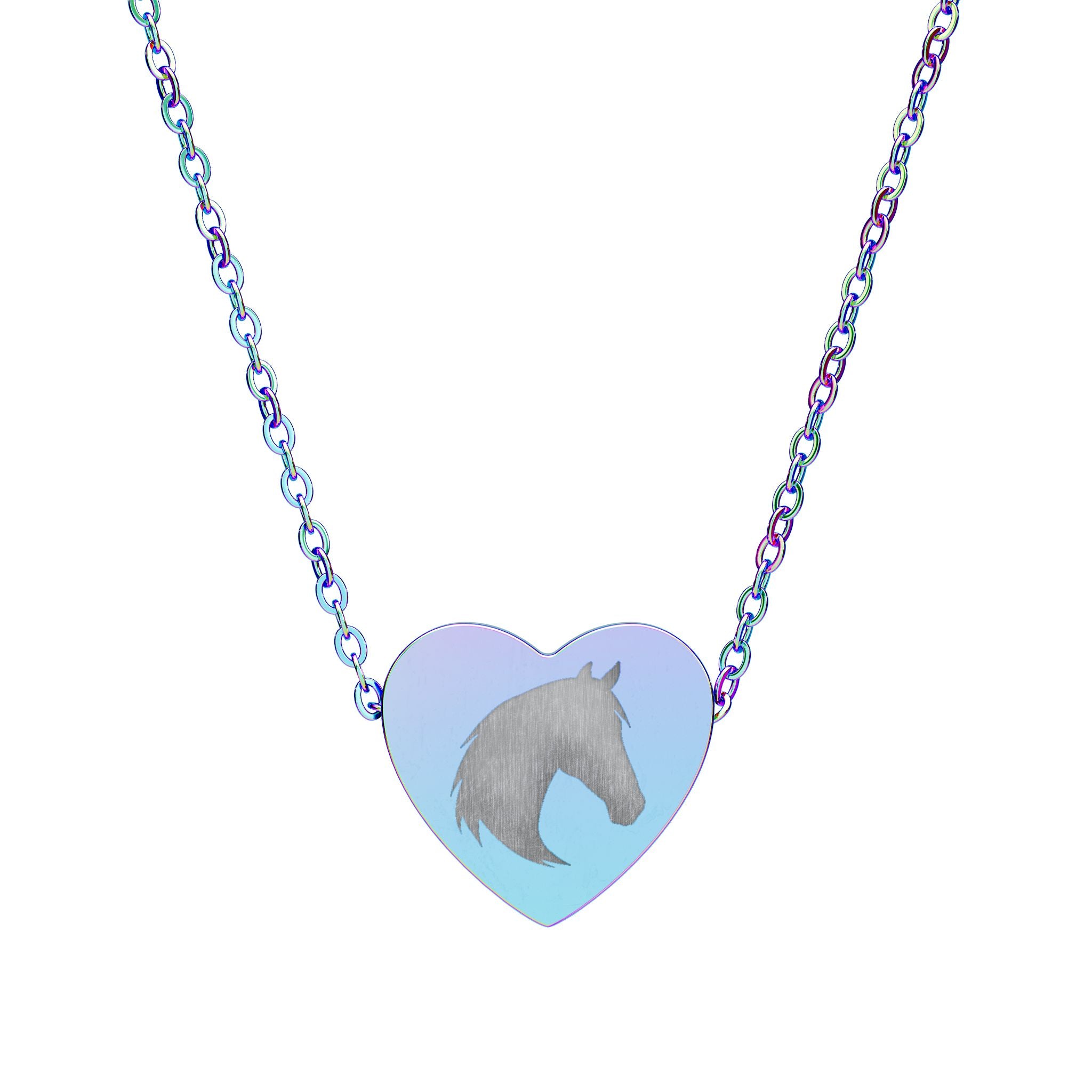 Horse Head Heart Necklace | Equestrian Horse Lover Jewelry | Engraved Stainless Steel Heart Pendant | Cowgirl Ranch Horse Gift
