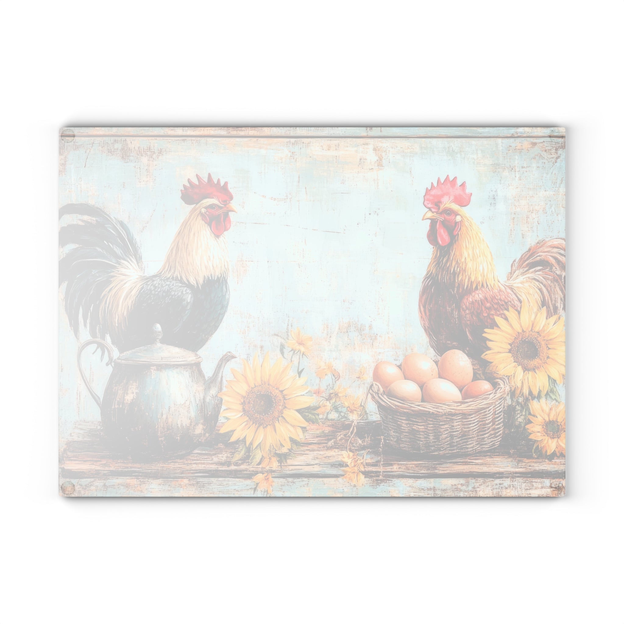 Rustic Rooster Glass Cutting Board | Farmhouse Chicken Kitchen Decor | Sunflower Rooster Tempered Glass Cutting Board | Gumpert Homestead