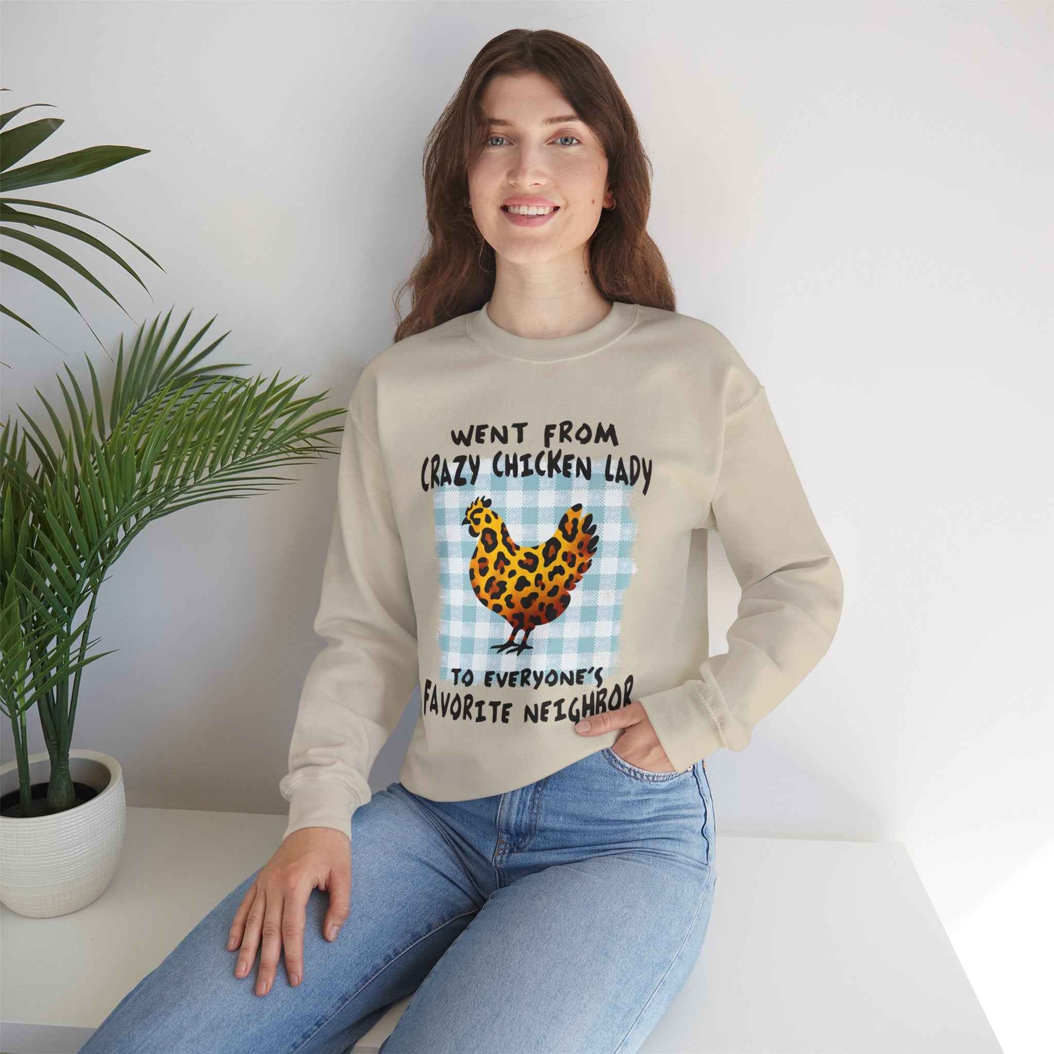 Went From Crazy Chicken Lady Sweatshirt – Funny Chicken Mom Crewneck, Farmhouse Homestead Neighbor Gift Pullover