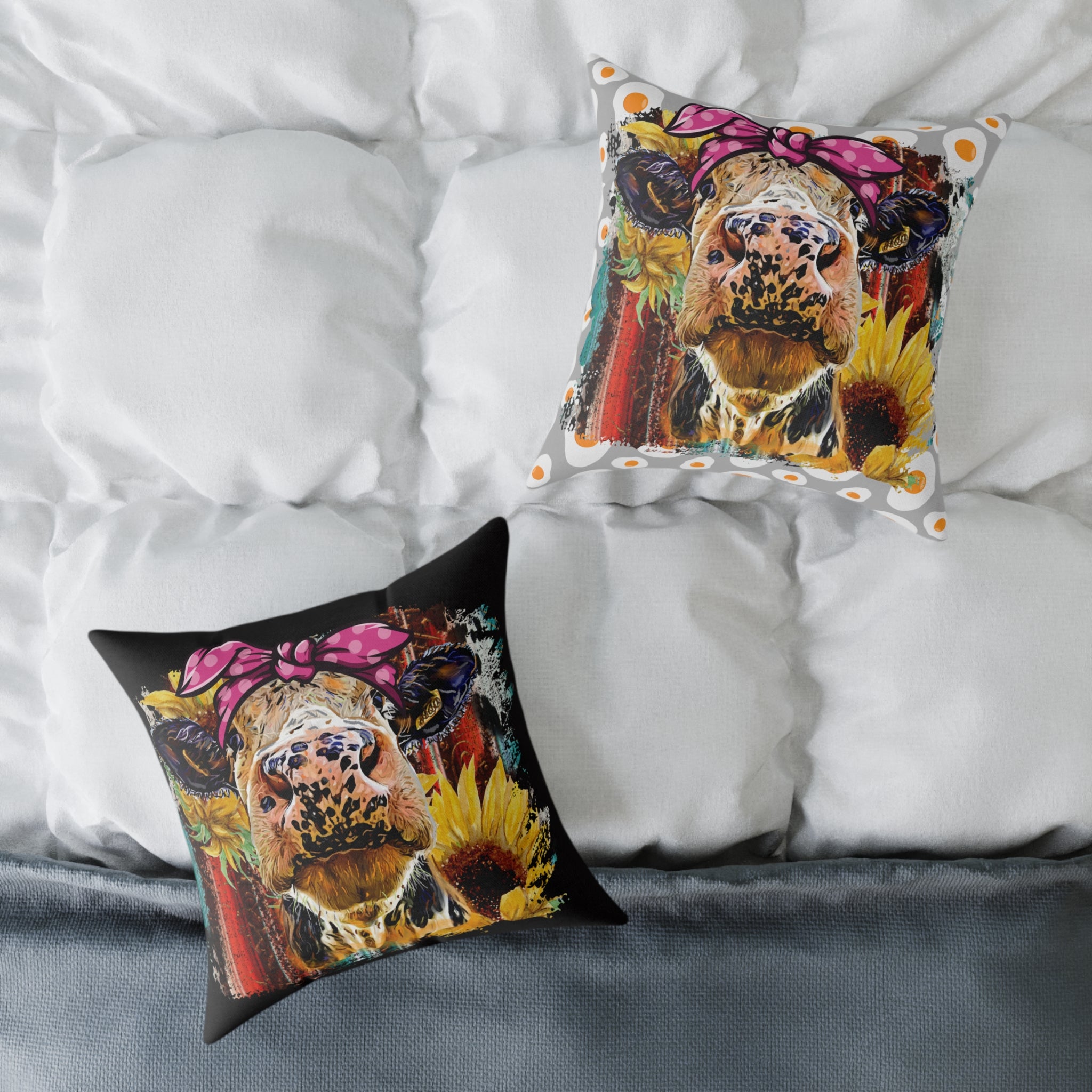 Funny Cow Throw Pillow | Farmhouse Cow Accent Pillow | Sunflower Highland Cow Decor Cushion | Rustic Country Home Decor | Gumpert Homestead