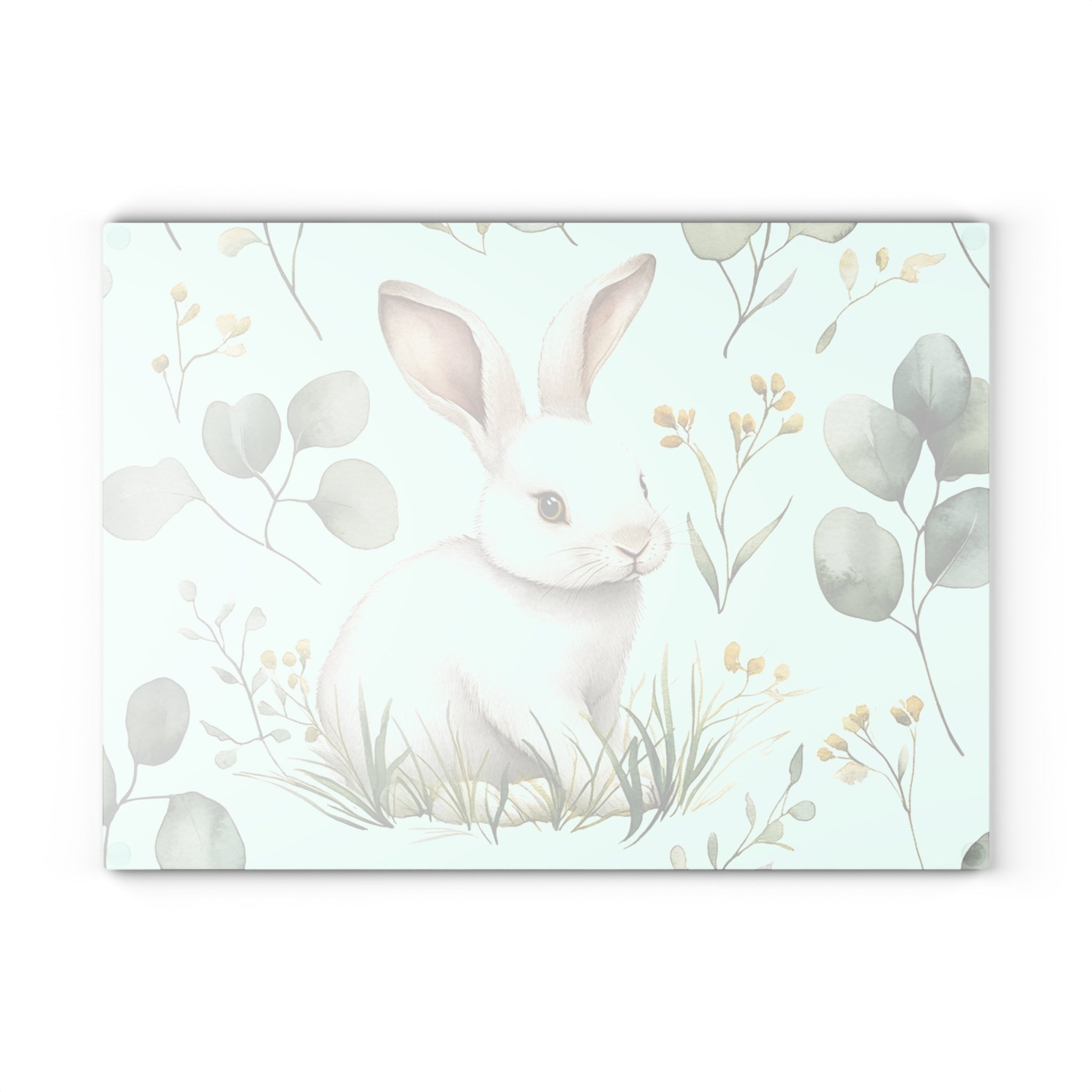 Cottagecore Bunny Glass Cutting Board | Watercolor Rabbit Kitchen Decor | Farmhouse Bunny Tempered Glass Cutting Board | Gumpert Homestead