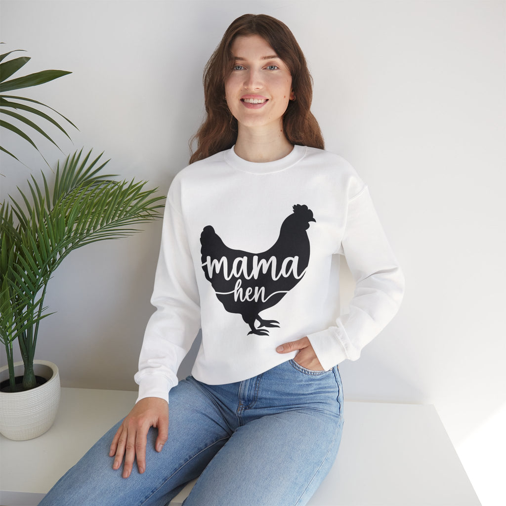 Mama Hen Sweatshirt – Minimalist Chicken Mom Crewneck, Neutral Farmhouse Homestead Pullover, Unisex Gildan 18000