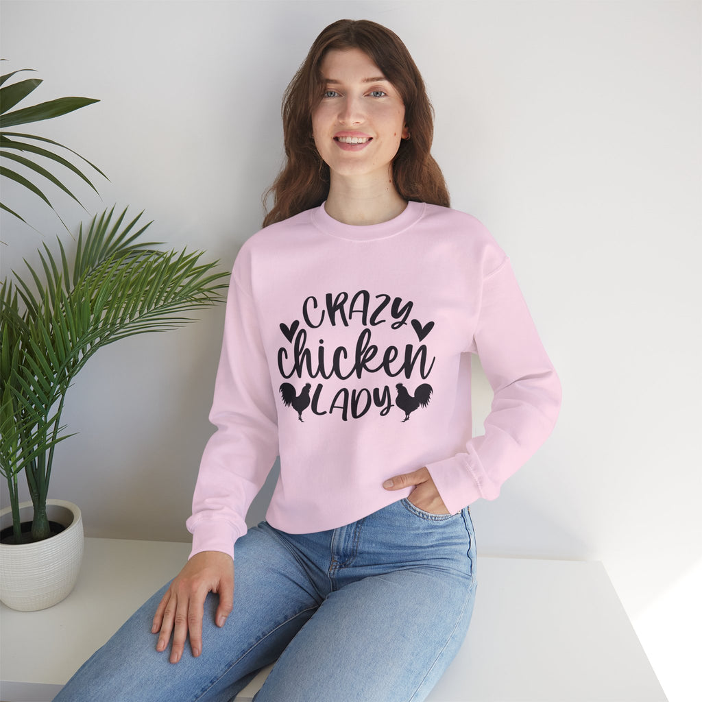 Crazy Chicken Lady Sweatshirt – Funny Chicken Mom Crewneck, Farmhouse Homestead Pullover, Unisex Gildan 18000