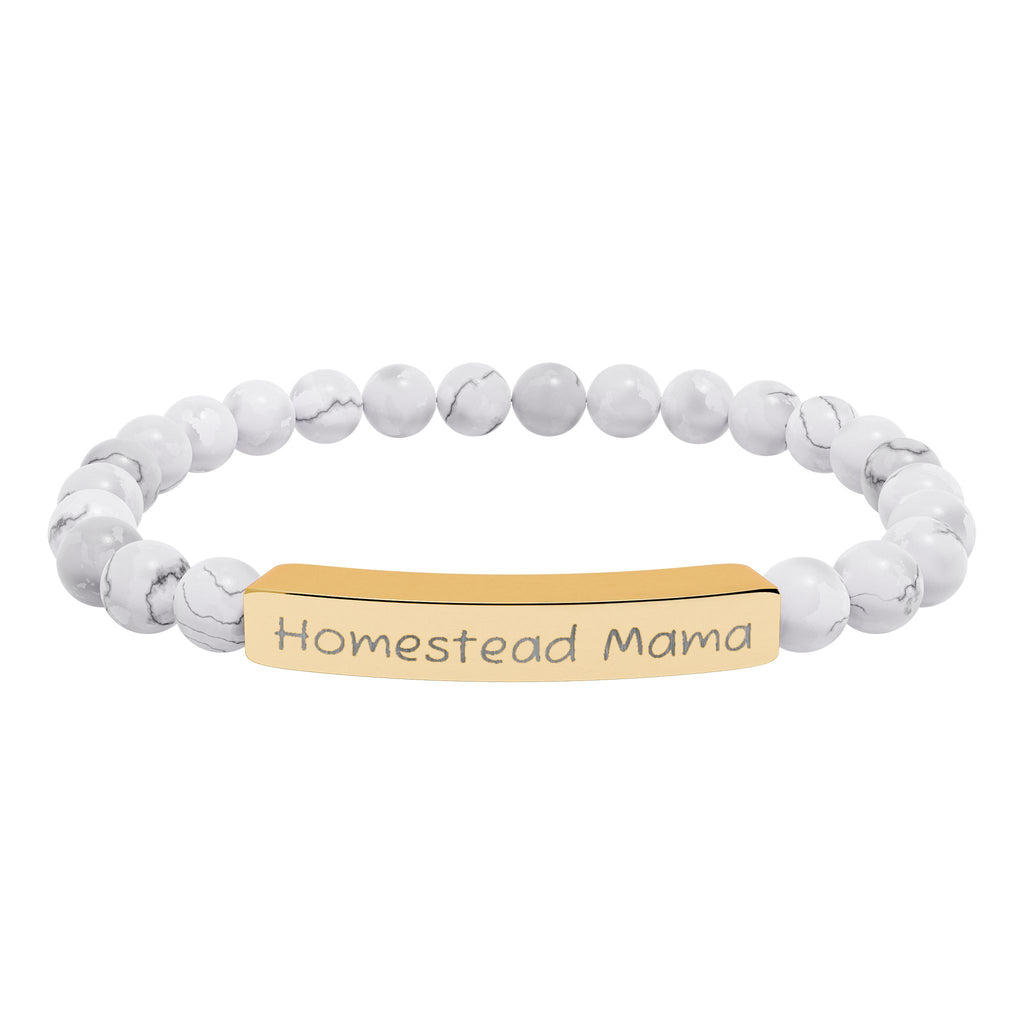 Homestead Mama Natural Stone Stretch Bracelet – Engraved Farmhouse Jewelry, Rustic Homesteader Gift, Farm Mom Bracelet