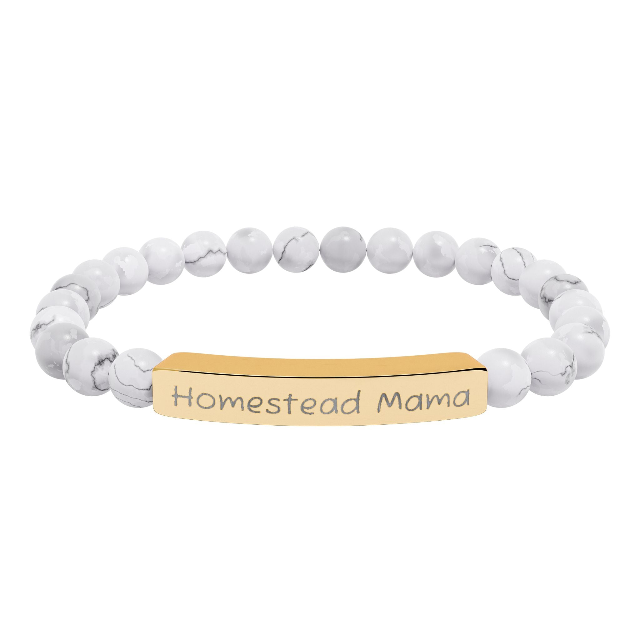 Homestead Mama Natural Stone Stretch Bracelet – Engraved Farmhouse Jewelry, Rustic Homesteader Gift, Farm Mom Bracelet
