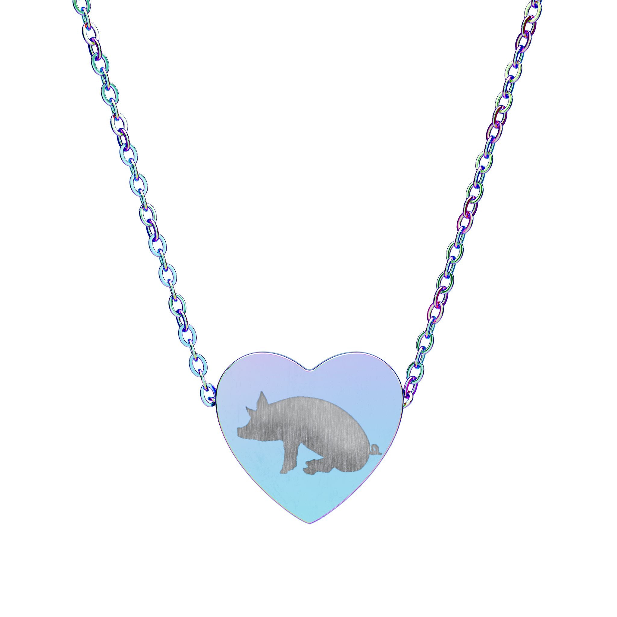 Sitting Pig Heart Necklace – Farm Pig Jewelry, Pig Lover Gift, Homestead Necklace, Mini Pig Pendant, Farm Animal Jewelry, Stainless Steel Engraved Heart Necklace