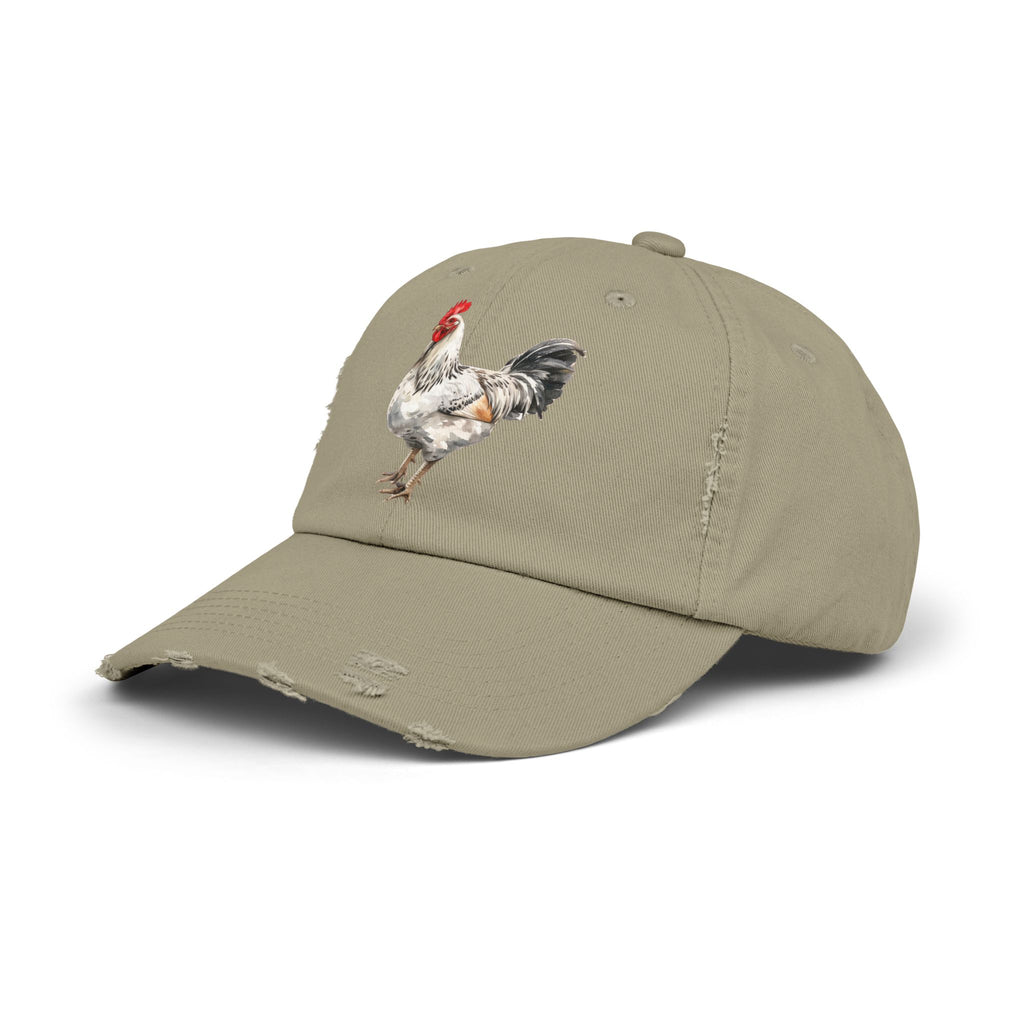 Speckled White Rooster Distressed Baseball Cap – Light Sussex Style Chicken Hat, Vintage Farm Rooster Cap, Backyard Chicken Keeper Gift