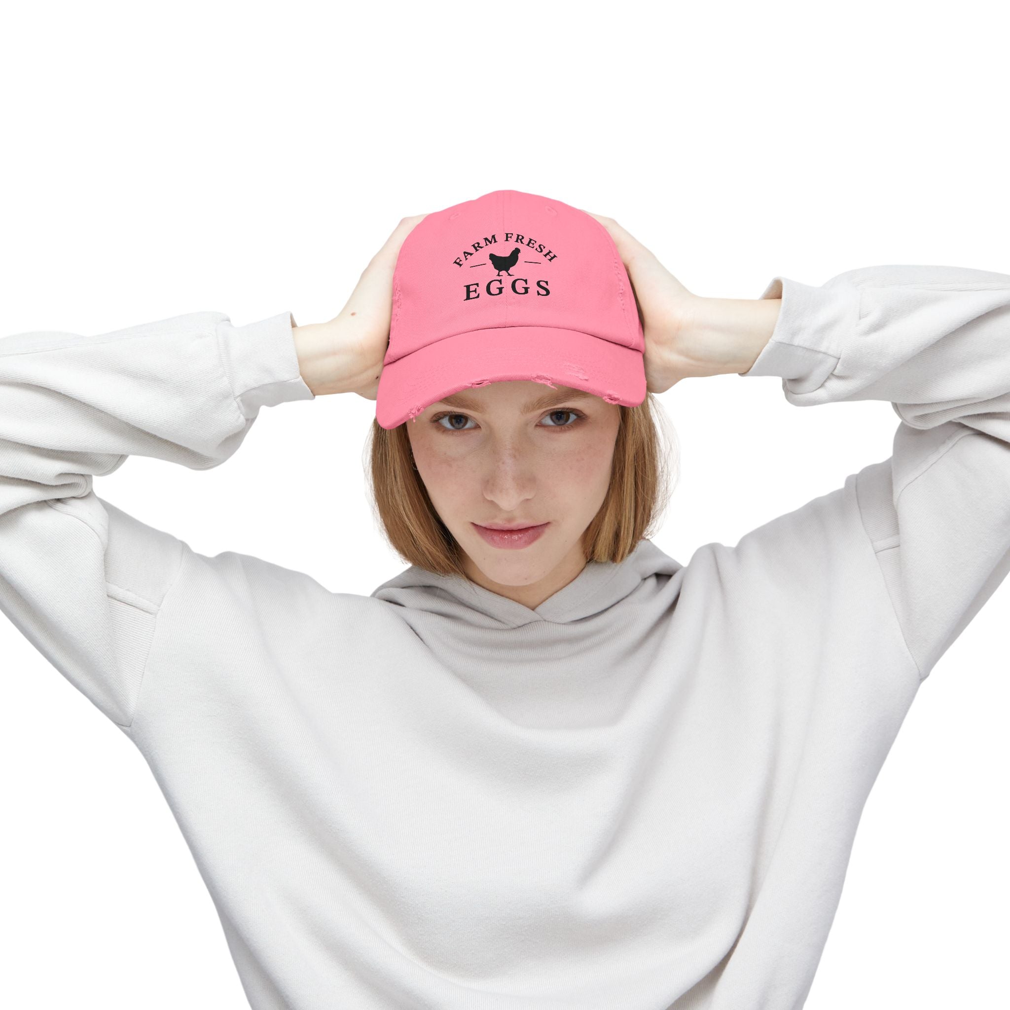 Farm Fresh Eggs Distressed Baseball Cap – Vintage Chicken Hat, Rustic Farm Egg Seller Cap, Backyard Chicken Keeper Hat, Homestead Farmwear