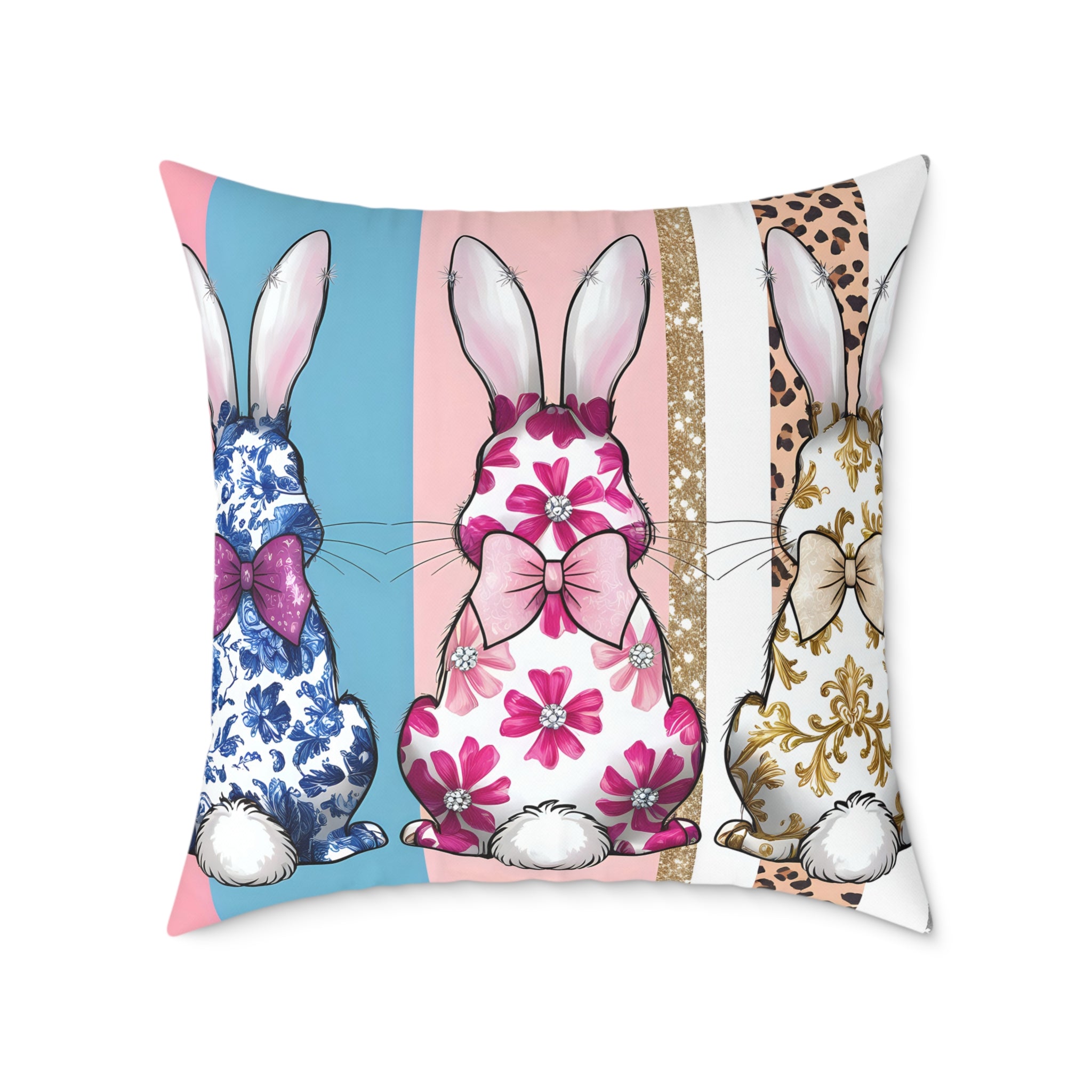 Pink Bunny Trio Throw Pillow | Cottagecore Rabbit Decor Cushion | Farmhouse Easter Bunny Accent Pillow | Cute Spring Home Decor | Gumpert Homestead