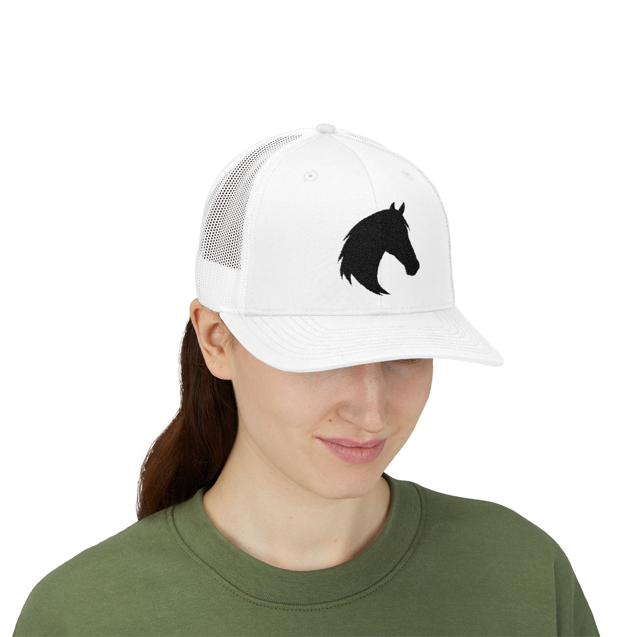 Horse Head Trucker Hat | Western Horse Silhouette Mesh Snapback Cap | Equestrian Ranch Hat | Rustic Farm Life Cowboy Cowgirl Horse Lover Hat