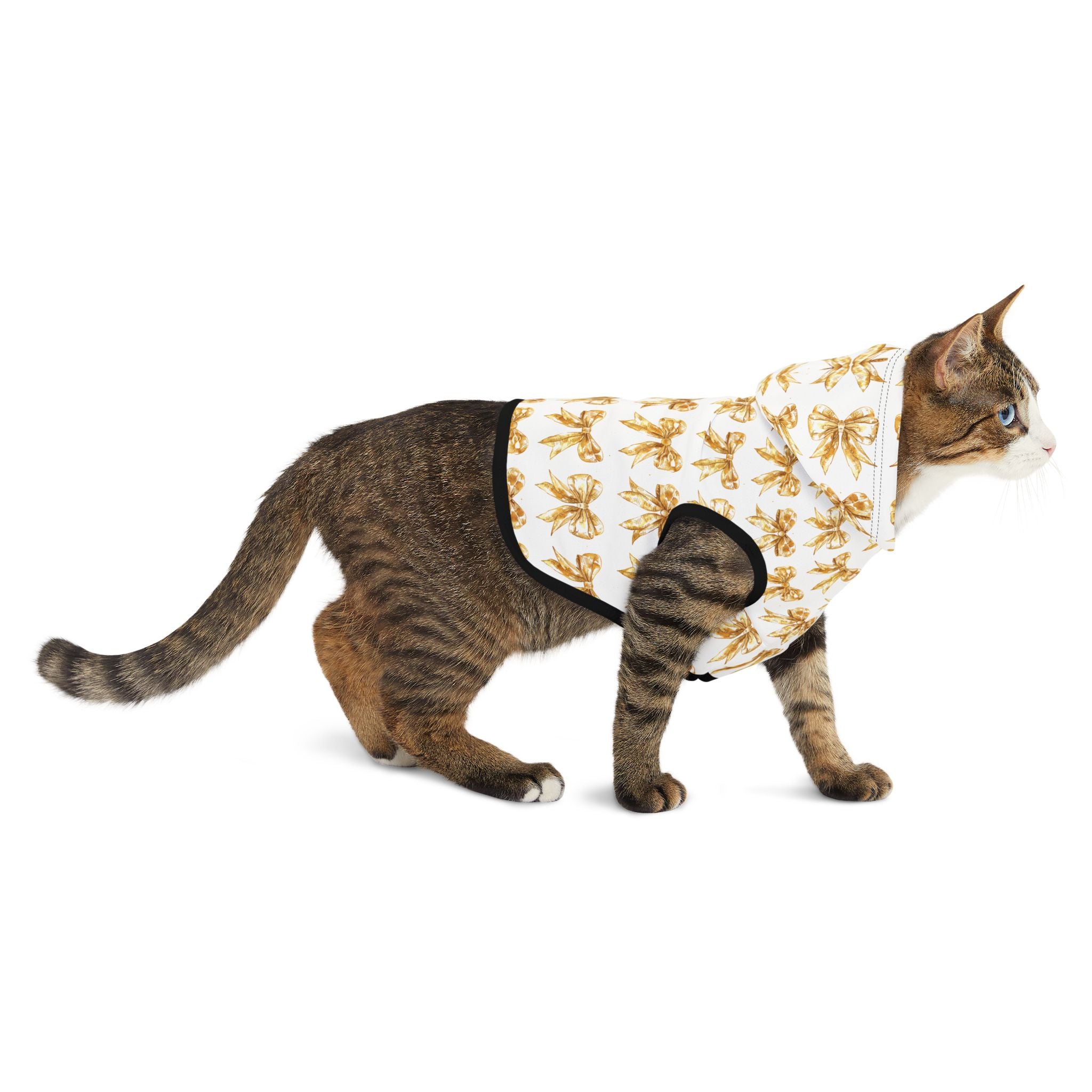 Gold Coquette Bows Cute Pet Hoodie - Adorable Puppy Sweater, Small Dog Outfit, Furry Friend Gift, Pet Apparel, Animal Lover Present