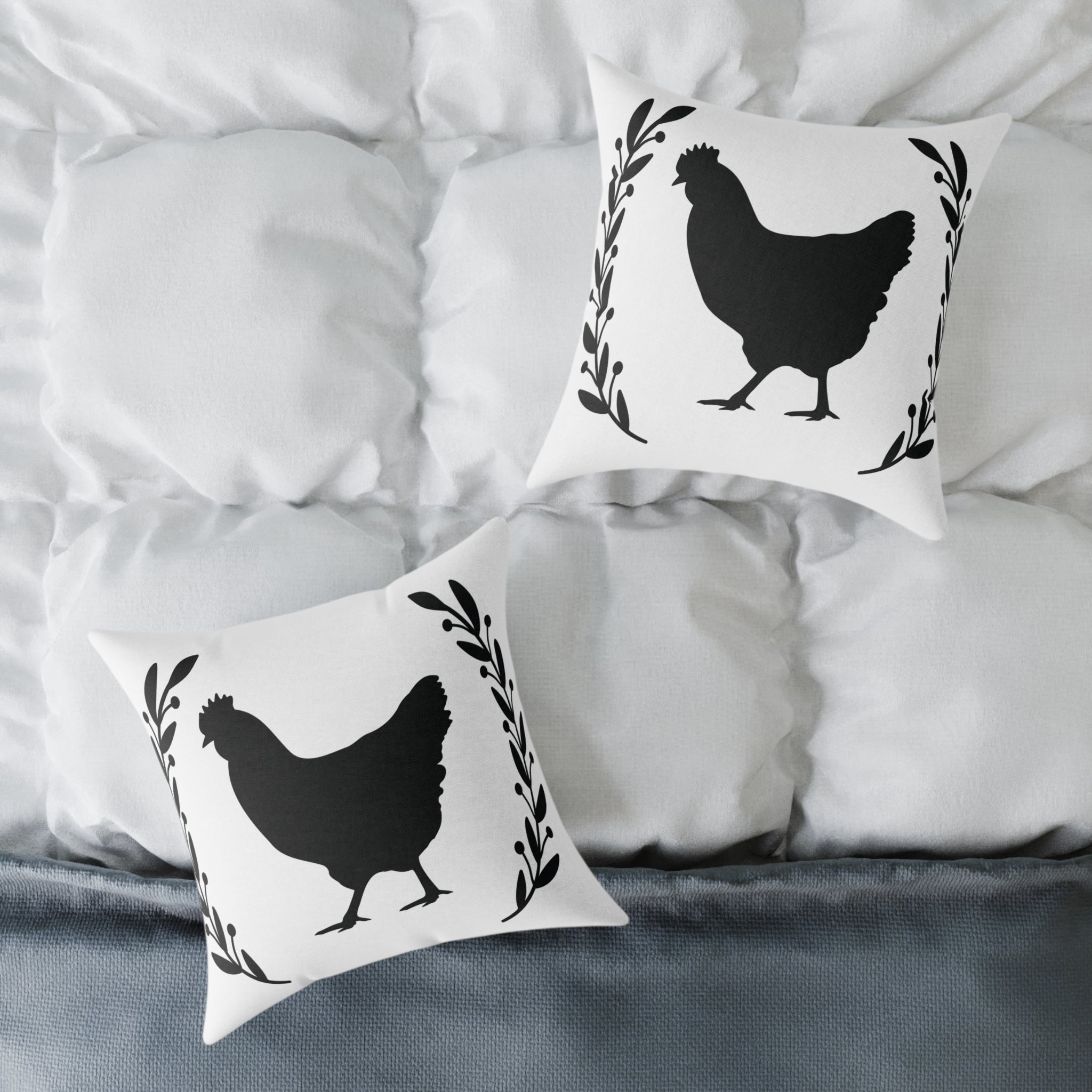 Farmhouse Chicken Silhouette Throw Pillow – Rustic Chicken Decor Cushion, Neutral Country Homestead Accent Pillow