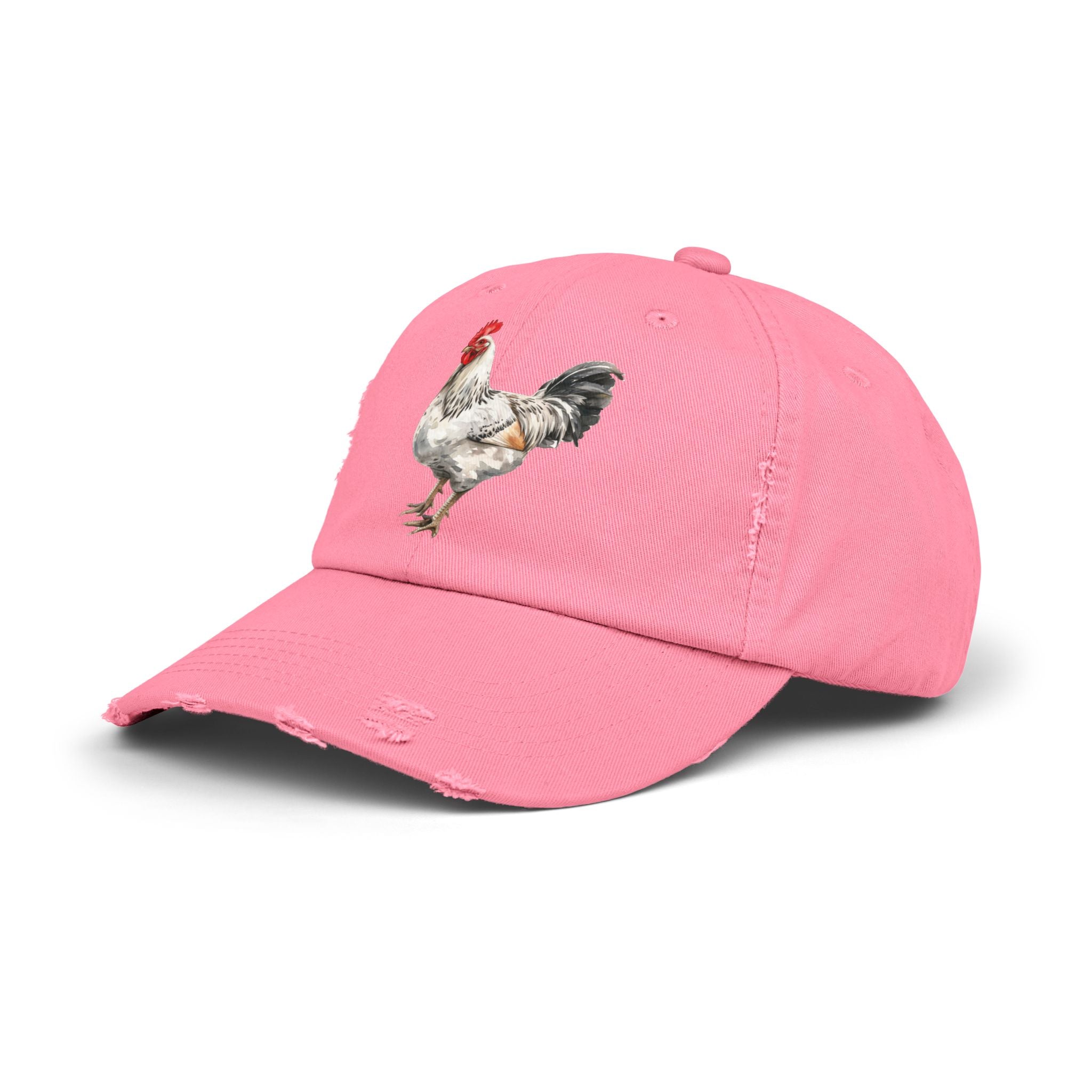 Speckled White Rooster Distressed Baseball Cap – Light Sussex Style Chicken Hat, Vintage Farm Rooster Cap, Backyard Chicken Keeper Gift