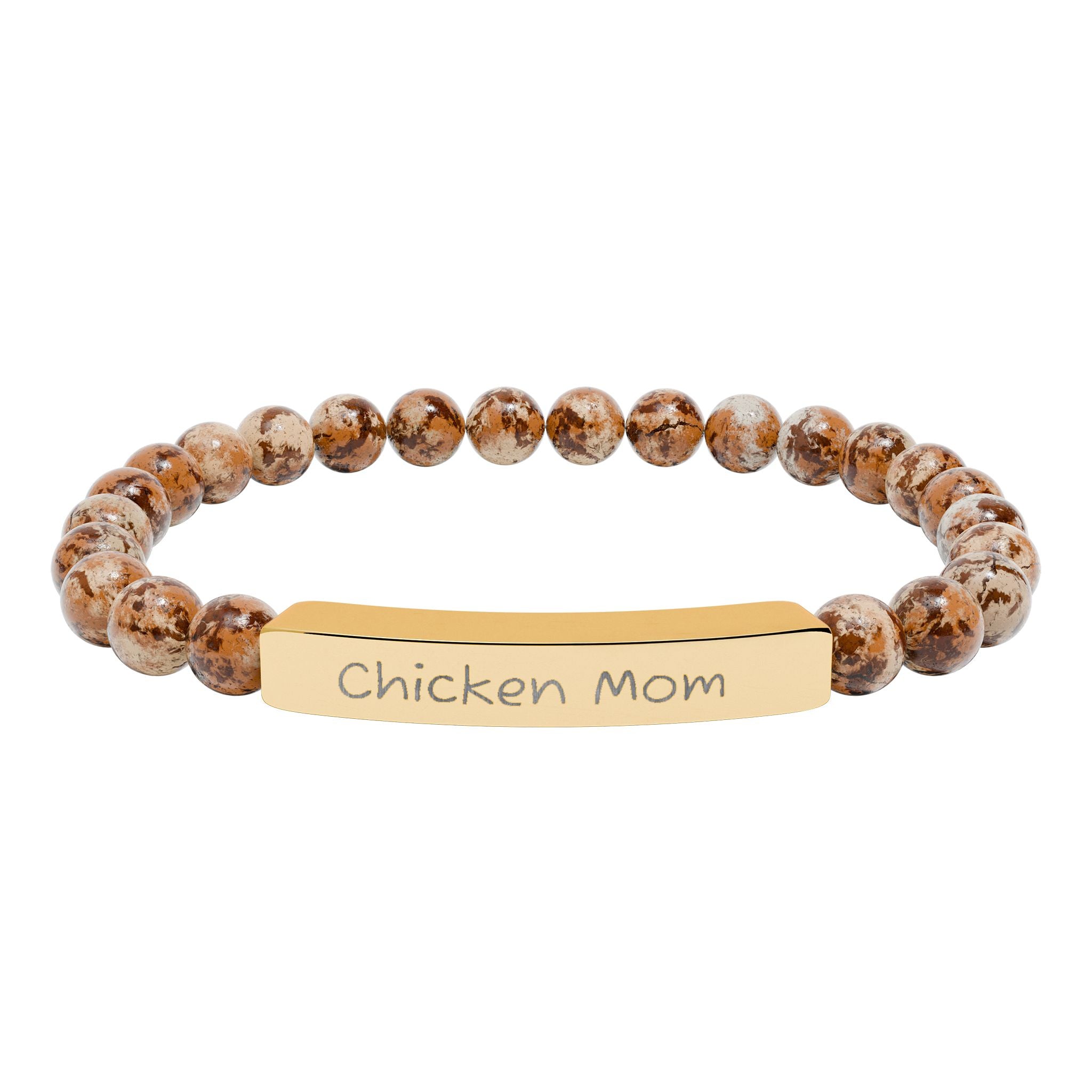 Chicken Mom Natural Stone Stretch Bracelet – Engraved Farm Jewelry, Backyard Chicken Lover Gift, Rustic Homestead Bracelet