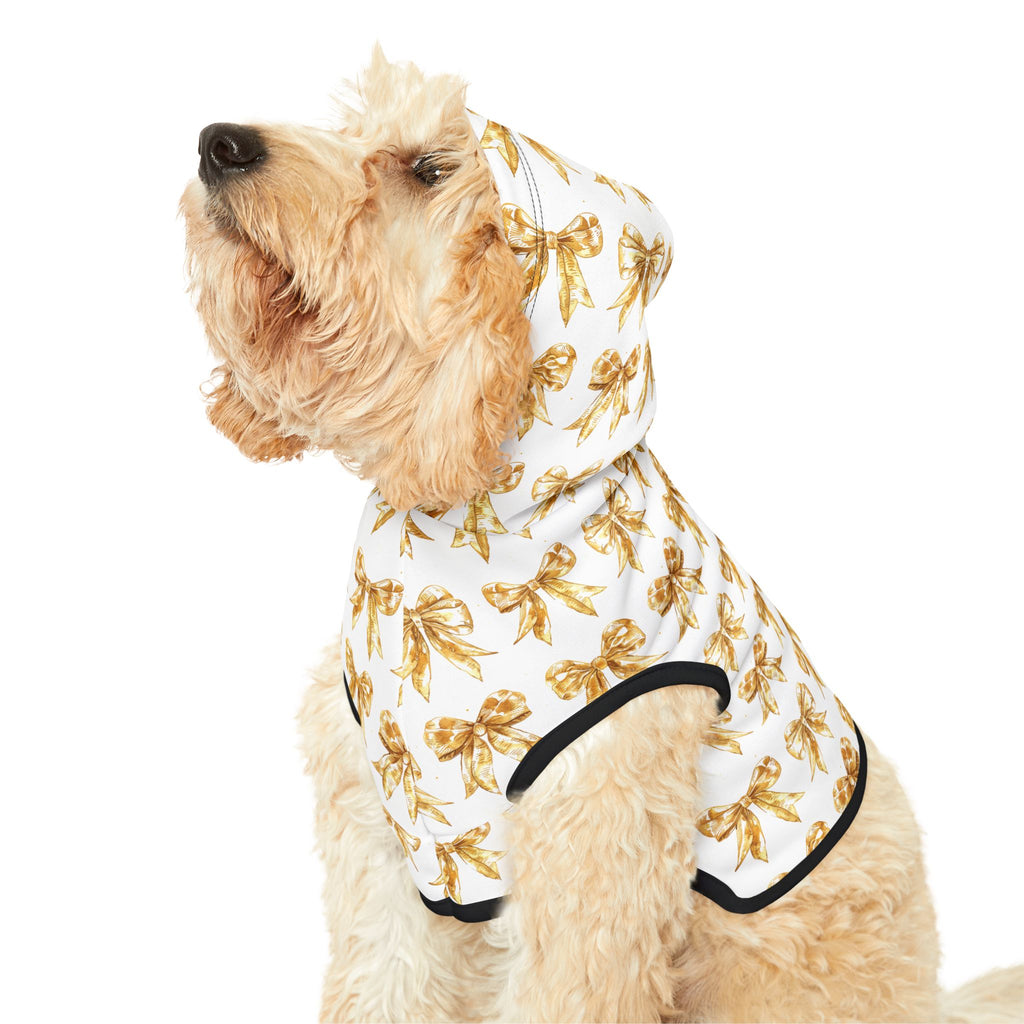 Gold Coquette Bows Cute Pet Hoodie - Adorable Puppy Sweater, Small Dog Outfit, Furry Friend Gift, Pet Apparel, Animal Lover Present