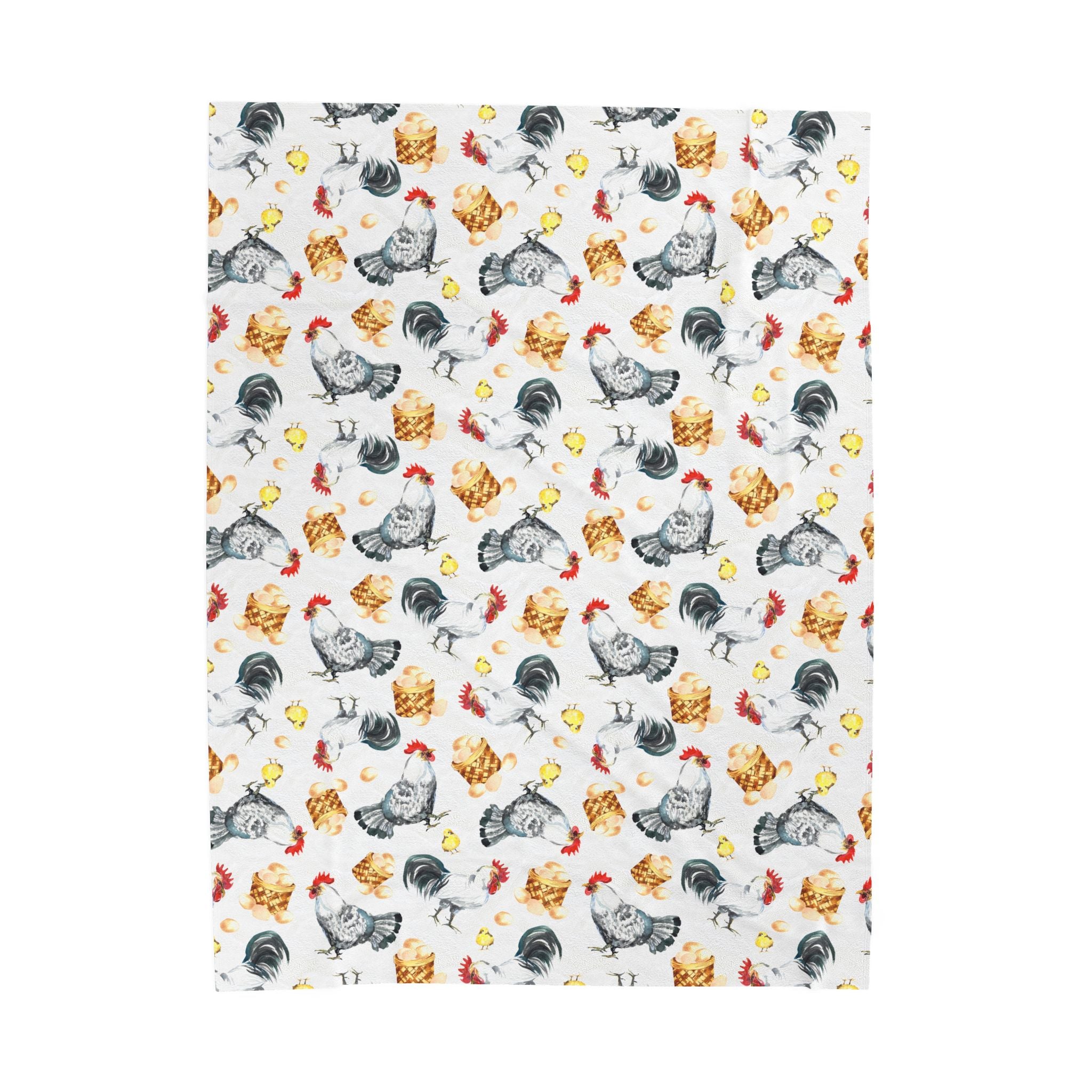 Chicken & Chicks Velveteen Plush Blanket – Farmhouse Rooster Throw, Cozy Country Cottagecore Home Decor