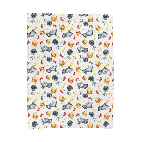 Chicken & Chicks Velveteen Plush Blanket – Farmhouse Rooster Throw, Cozy Country Cottagecore Home Decor