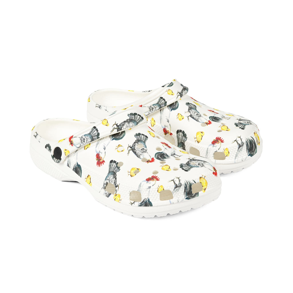 Chicken Flock Family Print EVA Clogs – Farm Life Chicken Shoes, Backyard Chicken Slip-On, Homestead Comfort Clogs