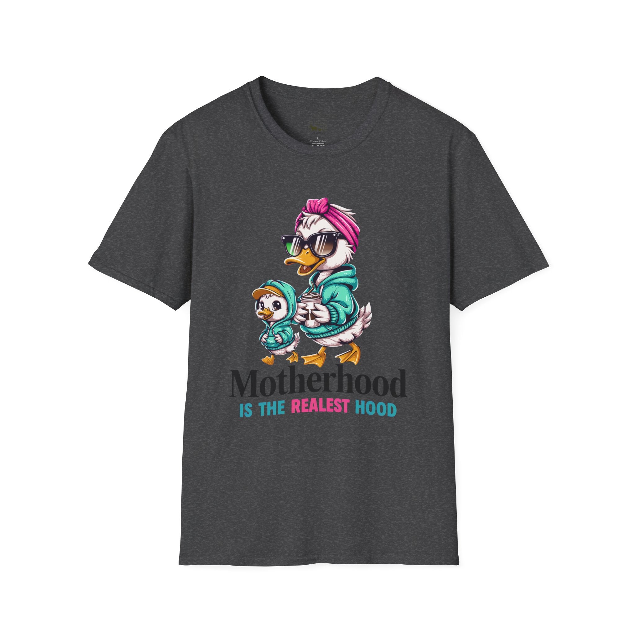 Motherhood Is the Realest Hood Cute Duck Mom Unisex T-Shirt | Funny Farm Mom Graphic Tee