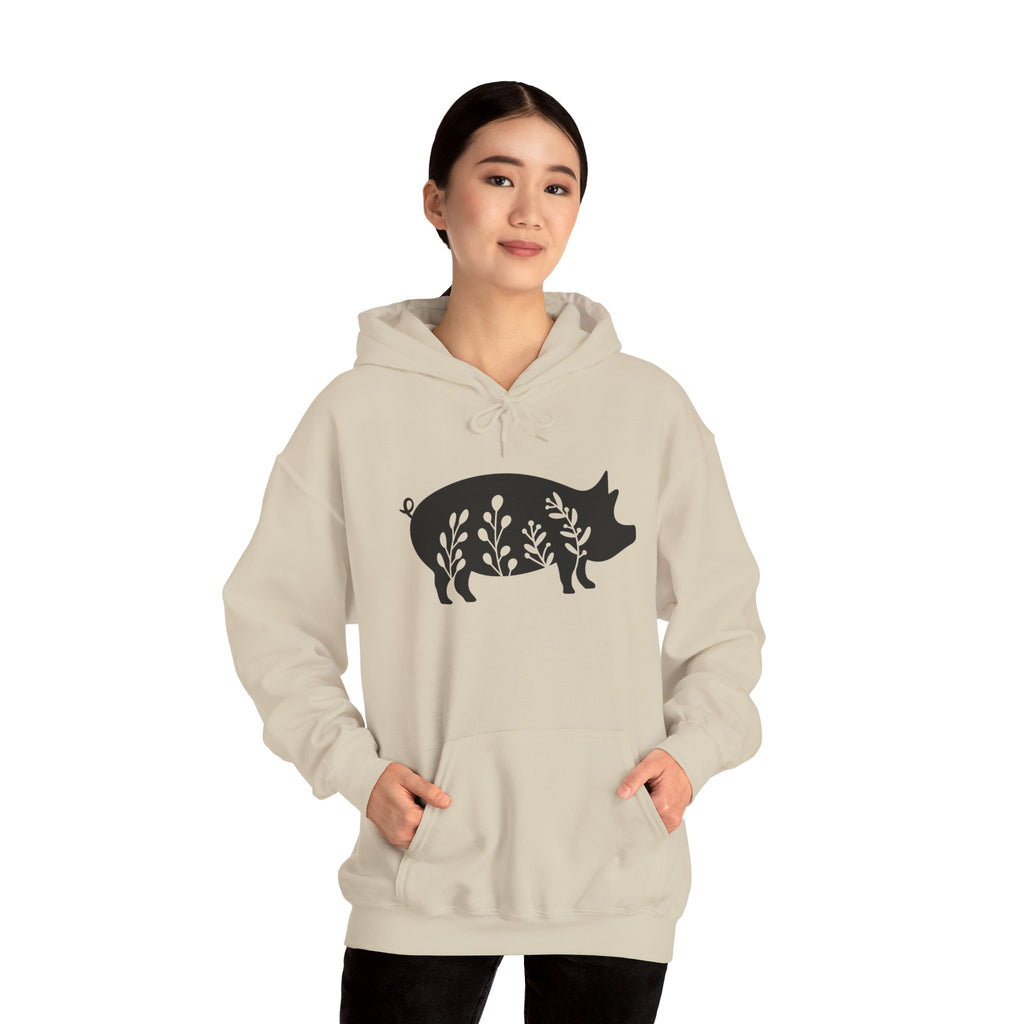 Floral Pig Silhouette Hoodie – Farm Life Sweatshirt, Pig Lover Pullover, Homestead Hoodie, Mini Pig Apparel, Farm Animal Hoodie, Country Living Unisex Hoodie