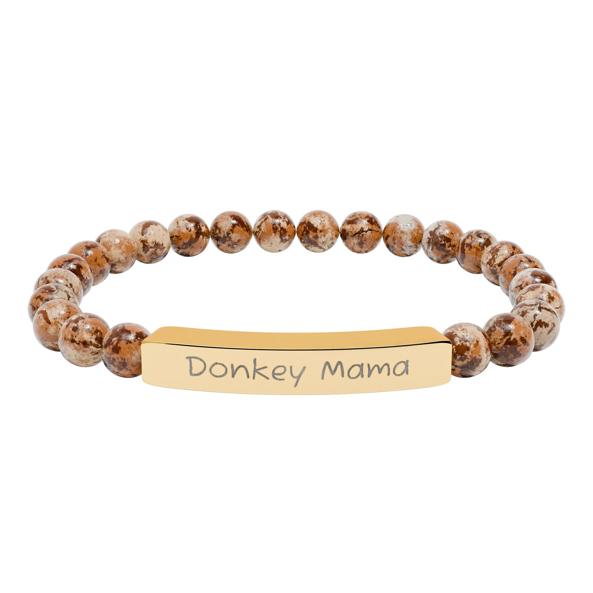 Donkey Mama Natural Stone Stretch Bracelet – Engraved Donkey Lover Jewelry, Farm Mom Gift, Rustic Homestead Bracelet