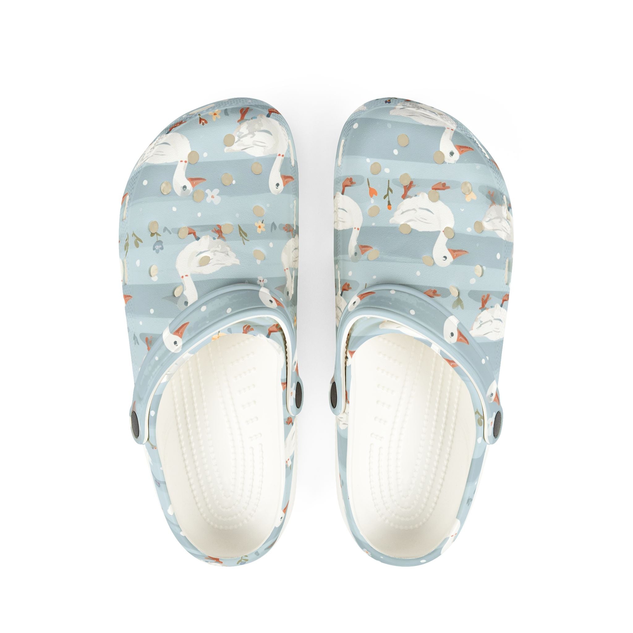 Cottagecore Goose Stripe EVA Clogs – Pastel Farm Goose Slip-On Shoes for Homestead Living