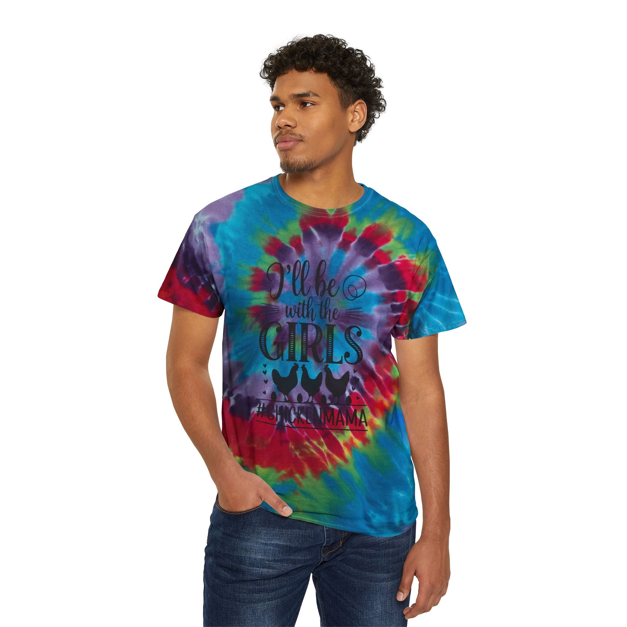 I’ll Be With the Girls Chicken Mama Tie-Dye T-Shirt – Funny Chicken Mom Tee, Farm Girl Shirt, Backyard Chicken Lover Apparel