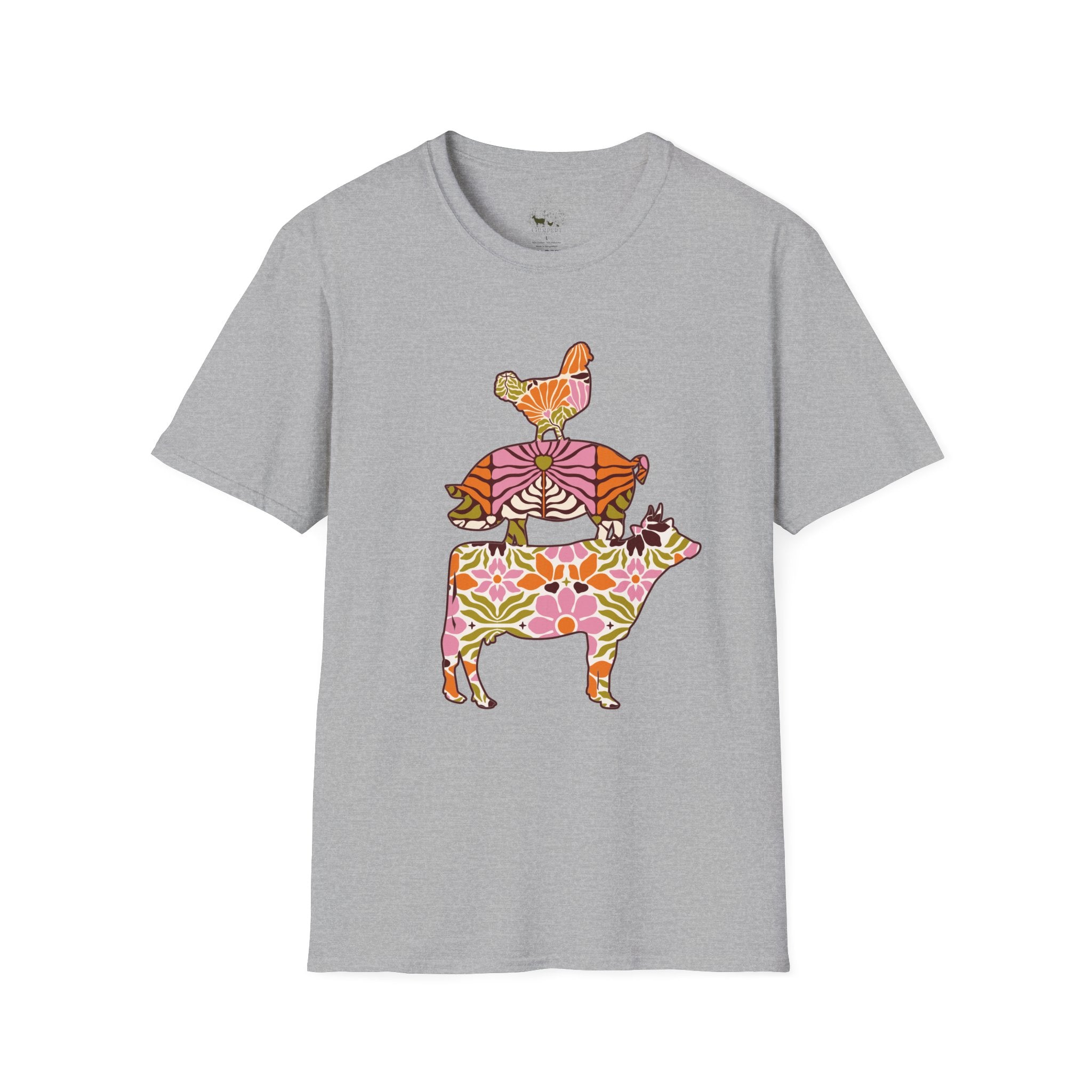 Floral Pig Stack T-Shirt – Cute Farm Pig Shirt, Cottagecore Pig Graphic Tee, Farm Life Animal Shirt, Homestead Apparel, Pig Lover Gift