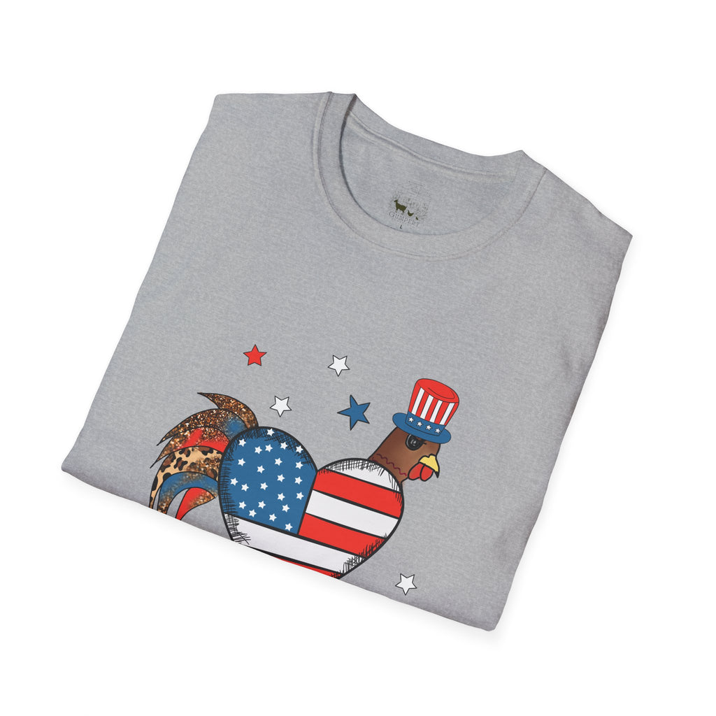 Happy 4th of July Chicken T-Shirt – Patriotic Rooster & Hen Shirt, American Flag Farm Tee, Backyard Chicken Shirt, Homestead Independence Day Apparel