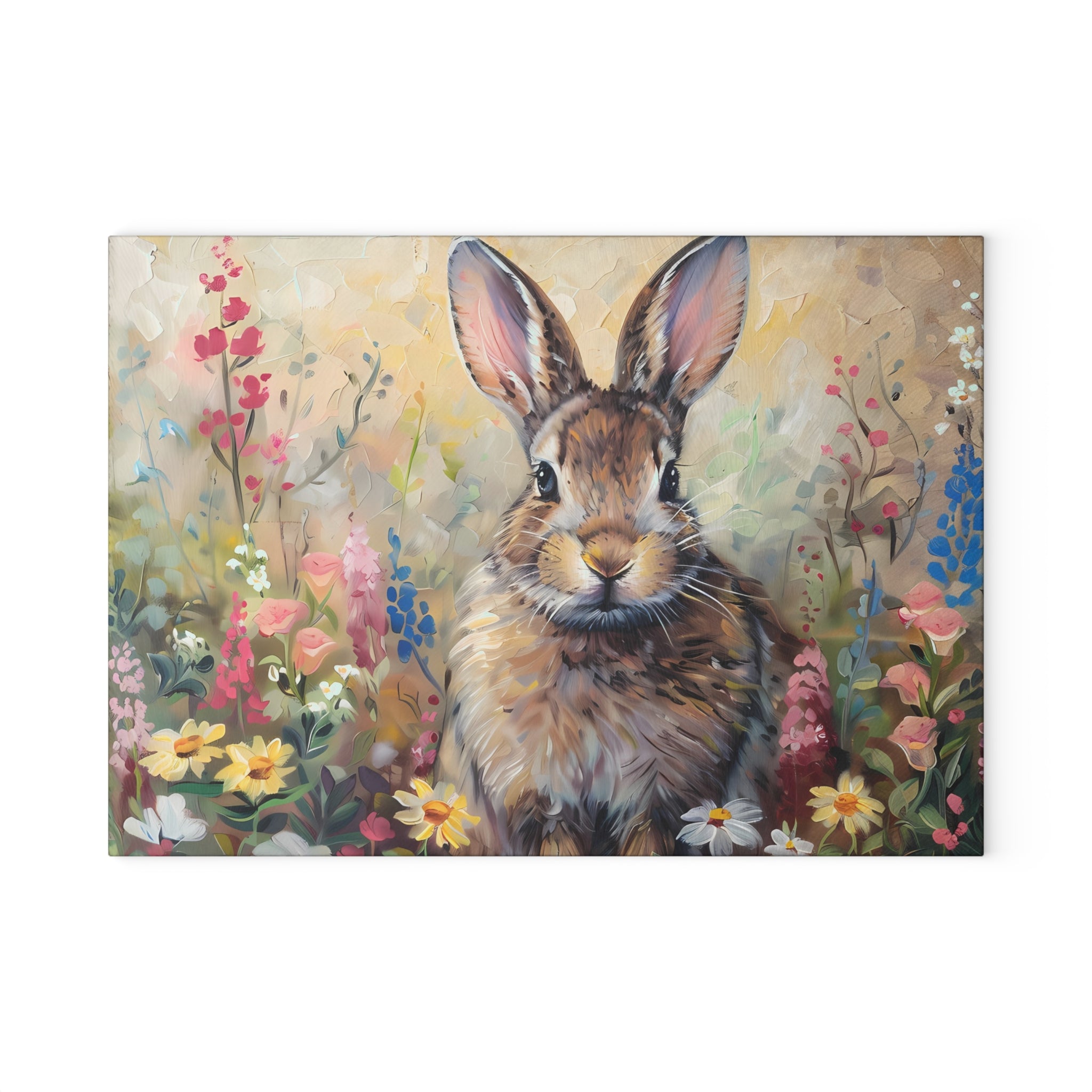 Wildflower Bunny Glass Cutting Board | Rustic Rabbit Kitchen Decor | Cottagecore Watercolor Tempered Glass Cutting Board | Gumpert Homestead
