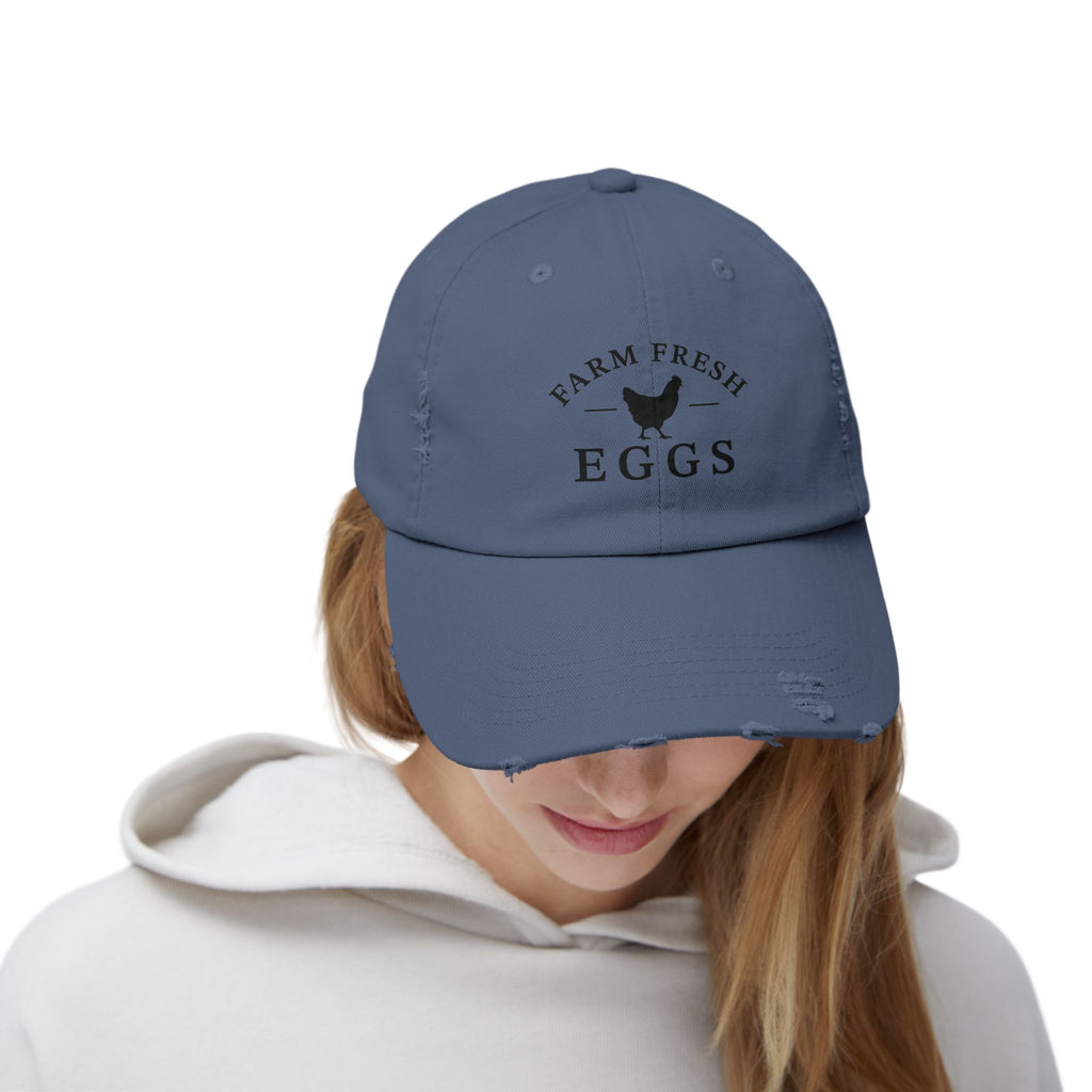 Farm Fresh Eggs Distressed Baseball Cap – Vintage Chicken Hat, Rustic Farm Egg Seller Cap, Backyard Chicken Keeper Hat, Homestead Farmwear