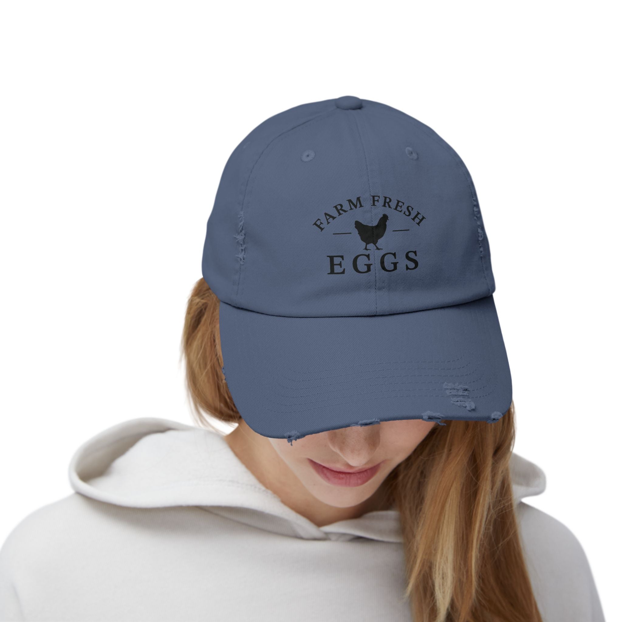 Farm Fresh Eggs Distressed Baseball Cap – Vintage Chicken Hat, Rustic Farm Egg Seller Cap, Backyard Chicken Keeper Hat, Homestead Farmwear