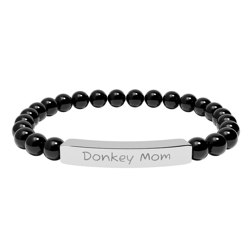 Donkey Mom Natural Stone Stretch Bracelet – Engraved Donkey Lover Jewelry, Farm Mom Gift, Rustic Homestead Bracelet