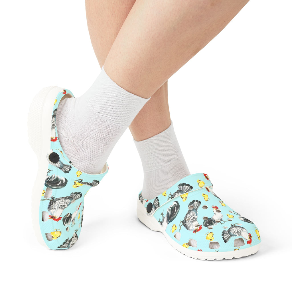 Chicken Print EVA Clogs – Farm Life Chicken Shoes, Backyard Chicken Slip-On, Homestead Comfort Clogs