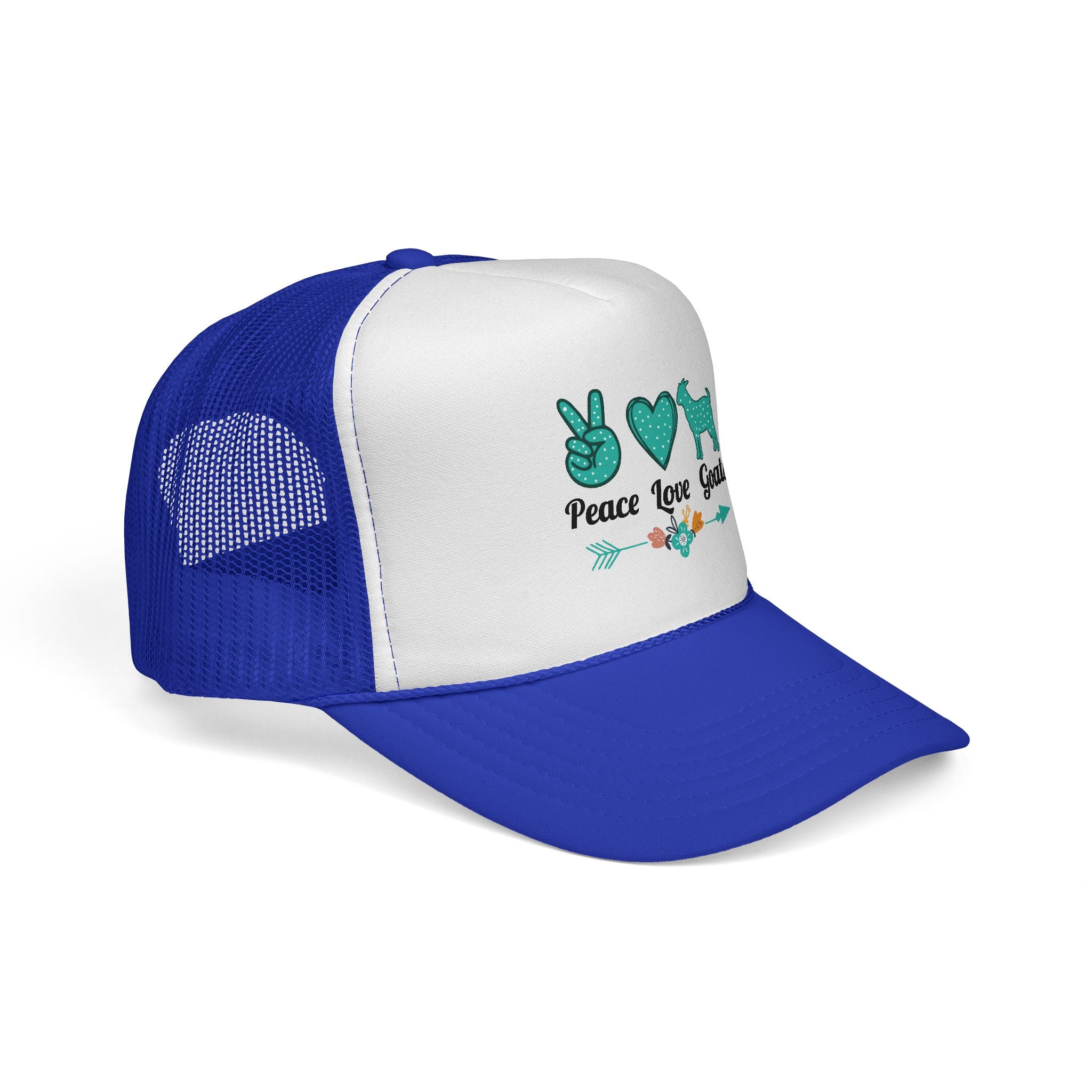 Peace Love Goats Trucker Hat – Goat Mom Hat, Farm Life Snapback, Homestead Goat Lover Cap