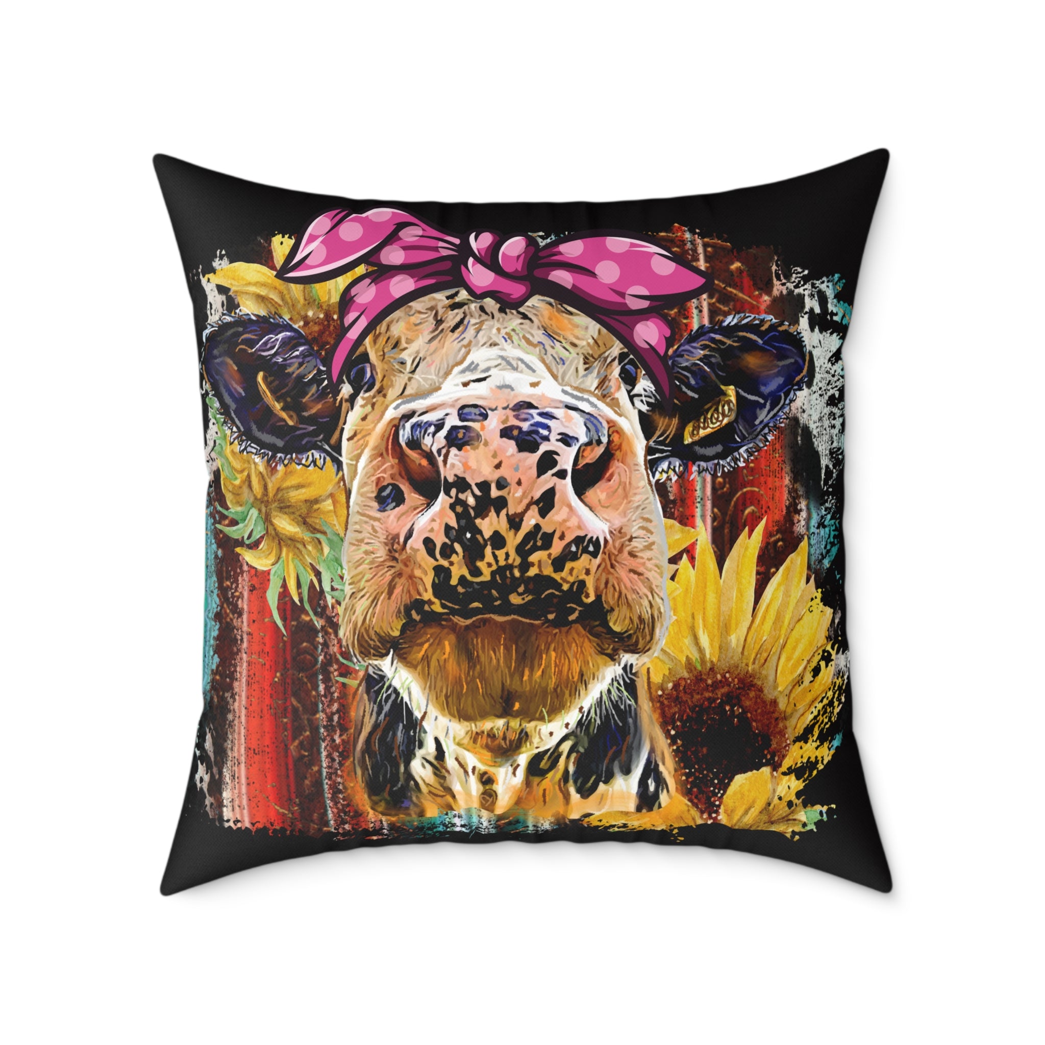 Funny Cow Throw Pillow | Farmhouse Cow Accent Pillow | Sunflower Highland Cow Decor Cushion | Rustic Country Home Decor | Gumpert Homestead