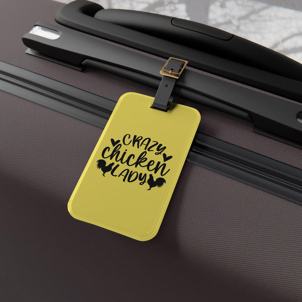 Yellow Crazy Chicken Lady Luggage Tag | Funny Chicken Travel Tag | Farm Girl Suitcase Identifier | Chicken Lover Travel Accessory | Gumpert Homestead