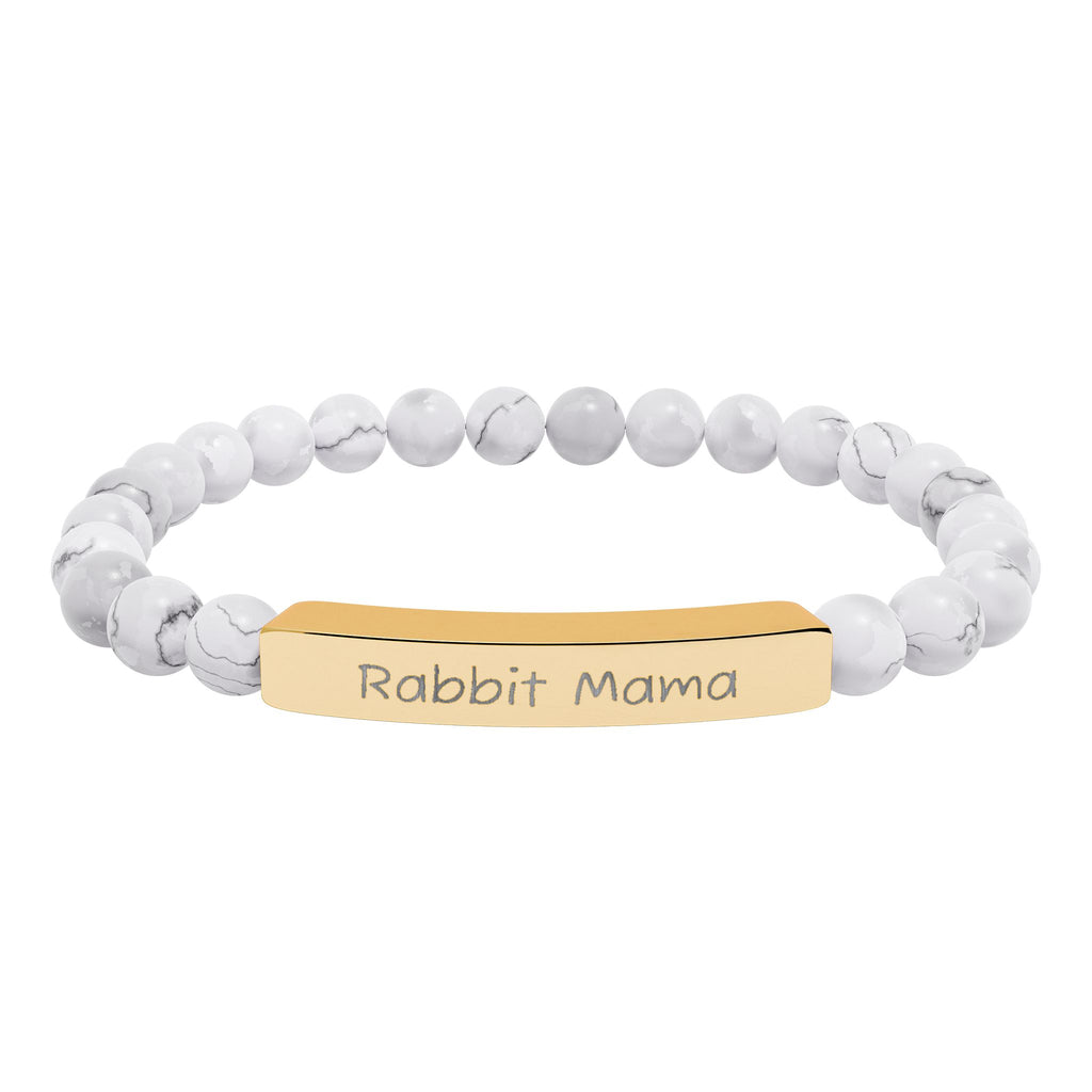 Rabbit Mama Natural Stone Stretch Bracelet – Engraved Bunny Lover Jewelry, Rabbit Mom Gift, Rustic Farmhouse Bracelet