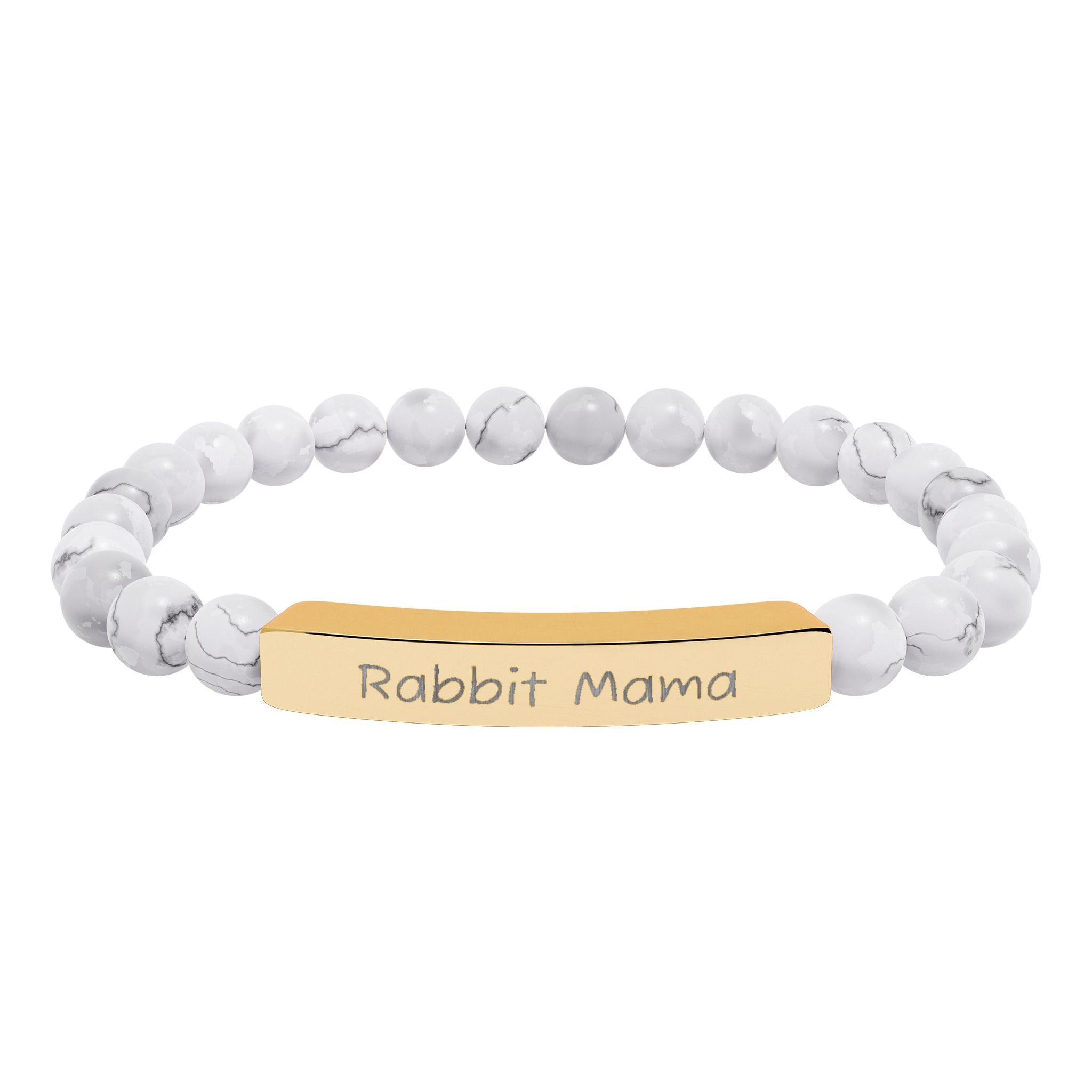 Rabbit Mama Natural Stone Stretch Bracelet – Engraved Bunny Lover Jewelry, Rabbit Mom Gift, Rustic Farmhouse Bracelet