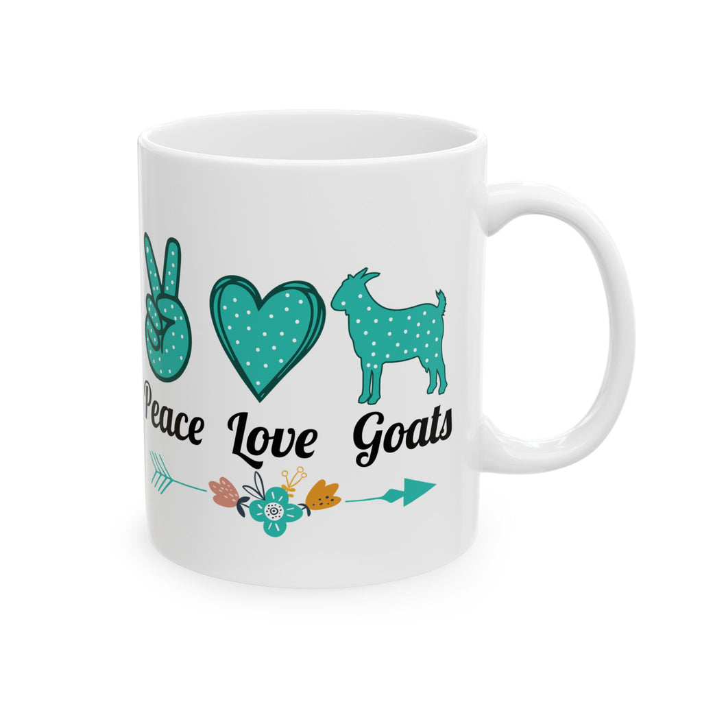 Peace Love Goats Ceramic Mug – Farm Homestead Coffee Cup, Goat Lover Gift, Sustainable Living Mug (11oz, 15oz)