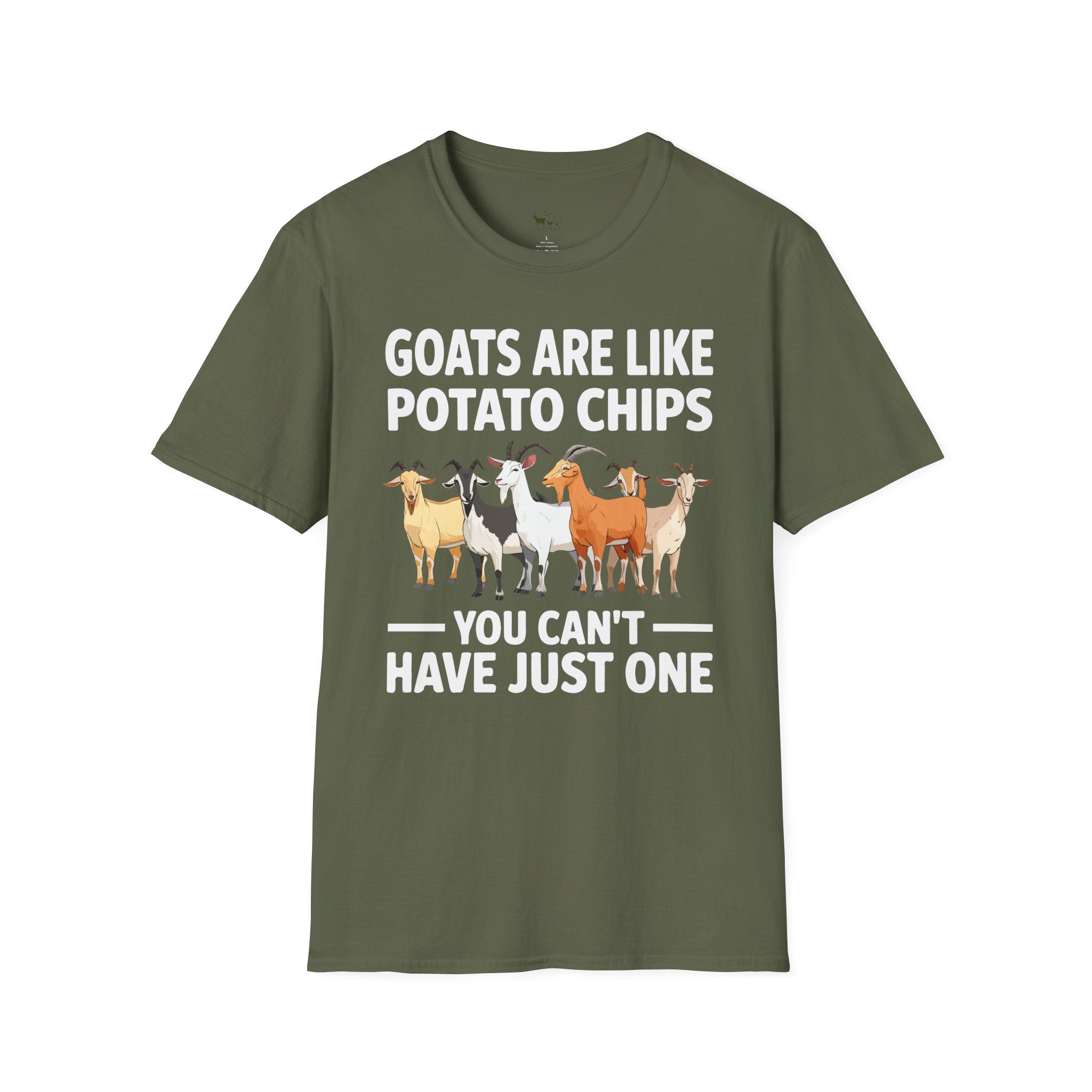 “Goats Are Like Potato Chips – You Can’t Have Just One” Funny Goat Lover Unisex T-Shirt | Farm Life Goat Tee