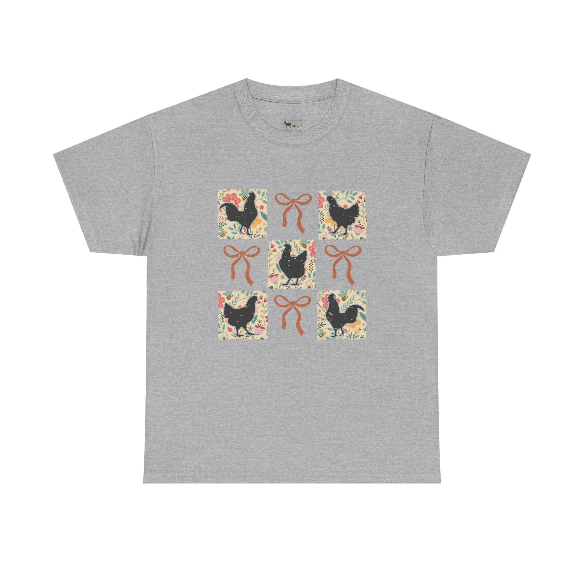 Cottagecore Chicken Patchwork T-Shirt – Farmhouse Chicken Mom Tee, Cozy Country Hen Shirt, Unisex Gildan 5000