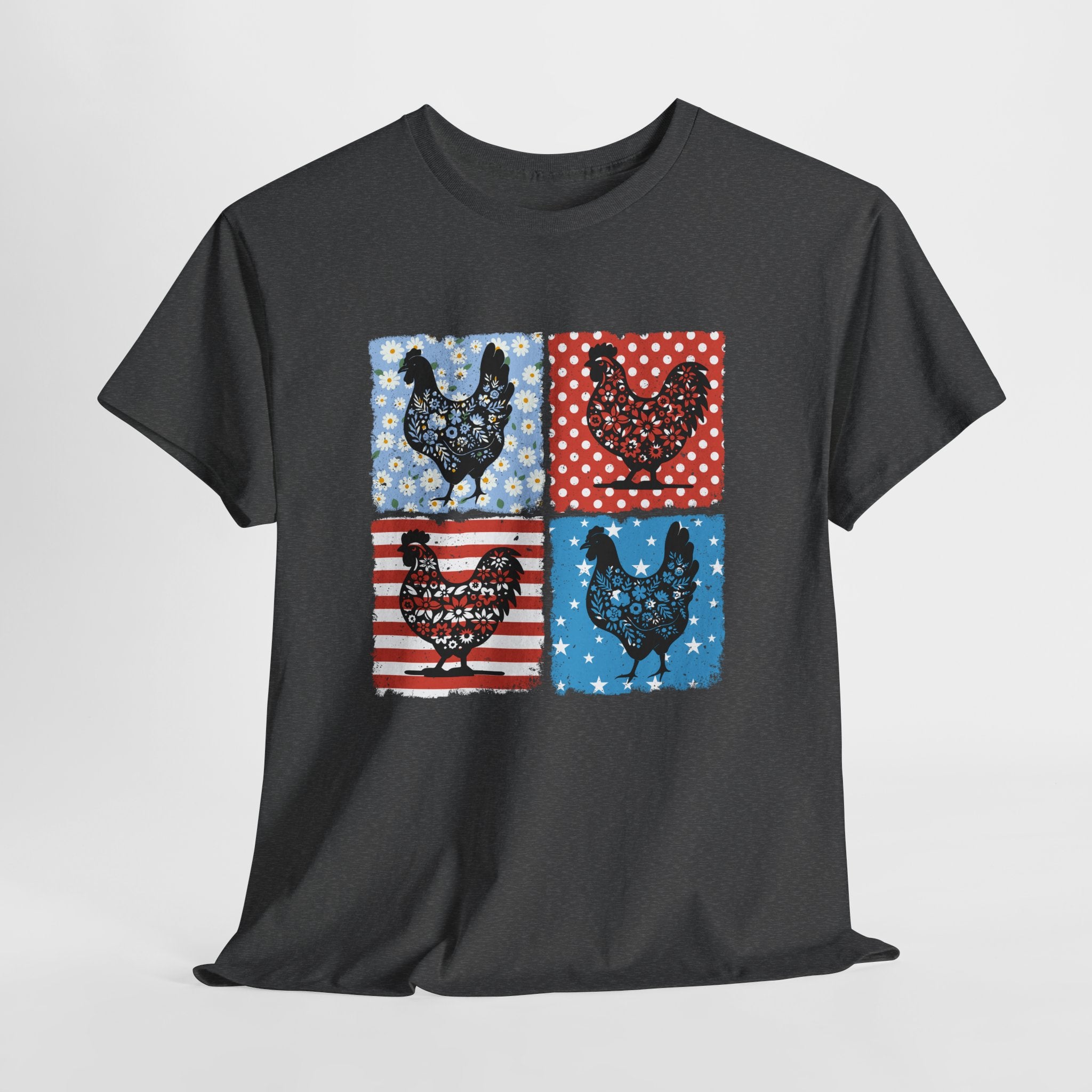 Patchwork Chicken Farm T-Shirt | Farmhouse Hen Graphic Tee | Patriotic Chicken Shirt | Country Homestead Apparel | Backyard Chicken Lover Gift