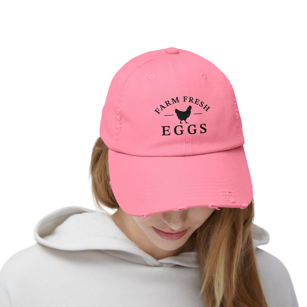 Farm Fresh Eggs Distressed Baseball Cap – Vintage Chicken Hat, Rustic Farm Egg Seller Cap, Backyard Chicken Keeper Hat, Homestead Farmwear
