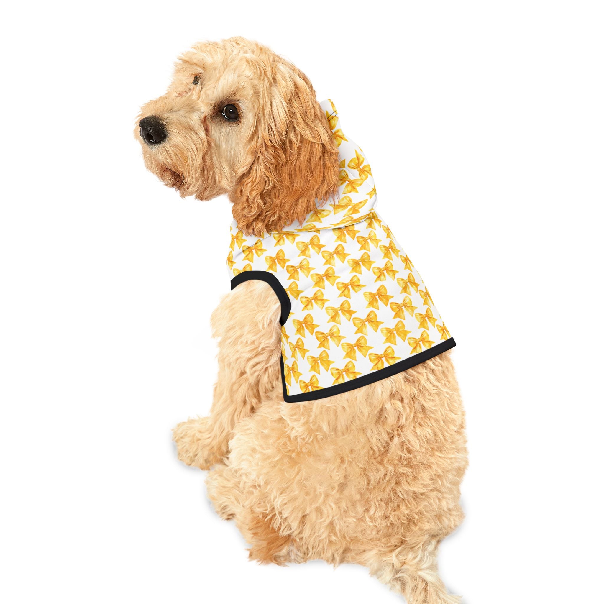 Yellow Coquette Bows Cute Pet Hoodie - Adorable Puppy Sweater, Small Dog Outfit, Furry Friend Gift, Pet Apparel, Animal Lover Present