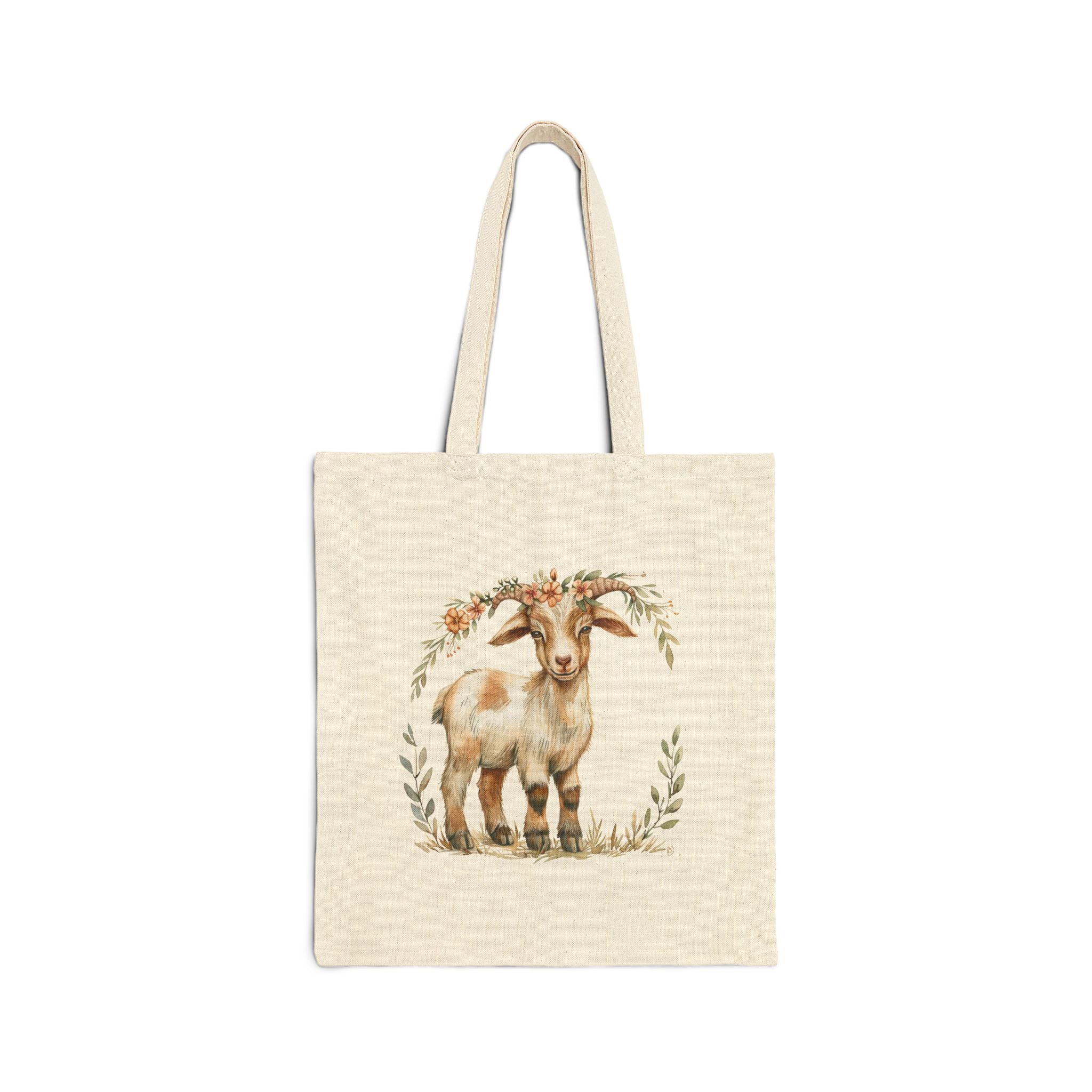 Floral Goat Canvas Tote Bag – Cottagecore Goat Mom Market Bag, Farmhouse Goat Lover Reusable Tote