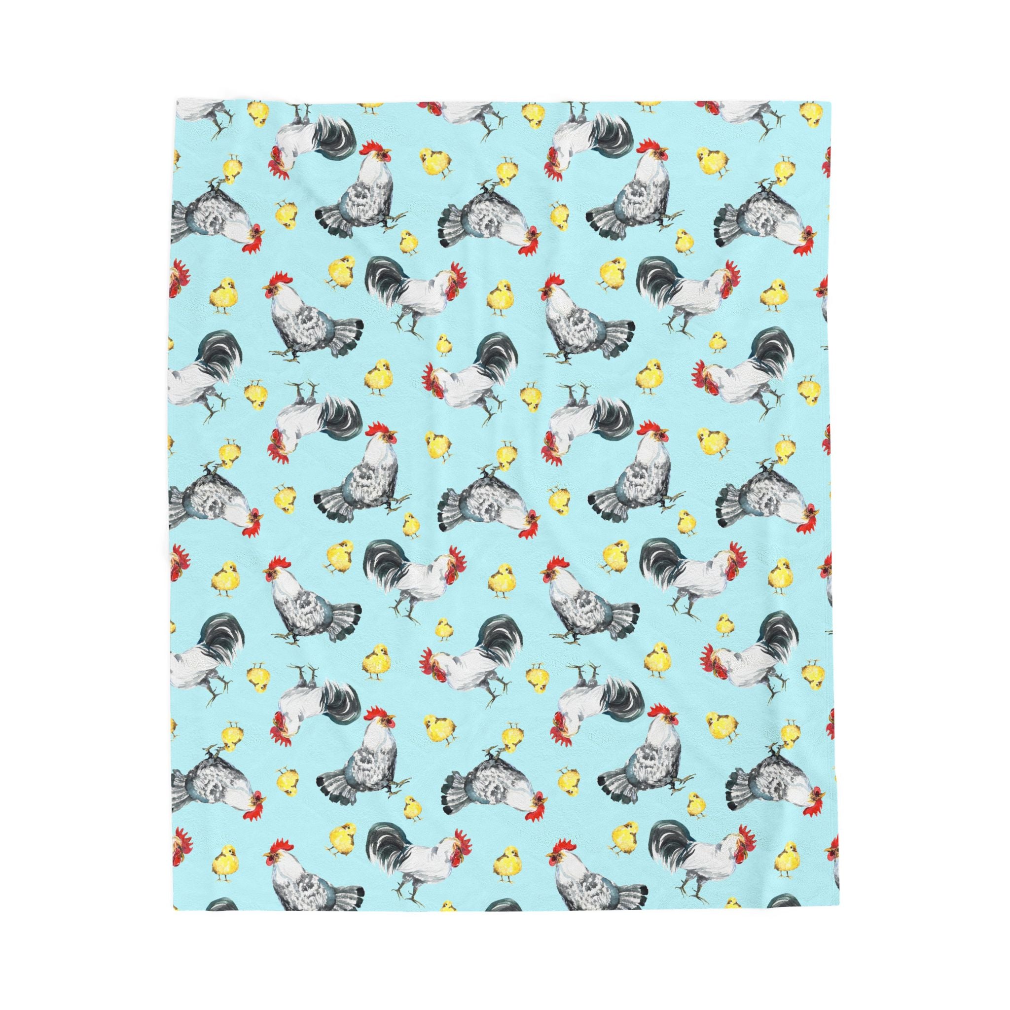 Chicken & Chicks Velveteen Plush Blanket – Farmhouse Rooster Throw, Cozy Country Cottagecore Home Decor