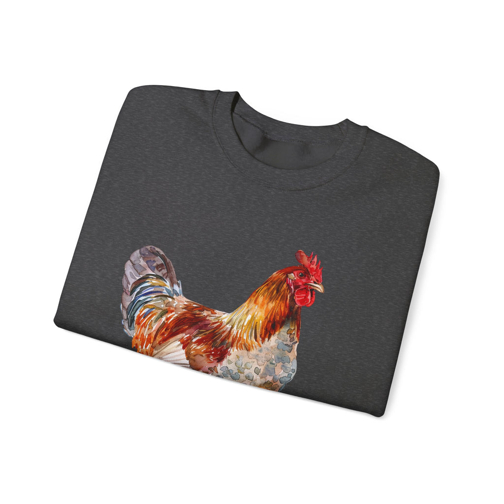 Easter Egger Rooster Sweatshirt – Farmhouse Chicken Crewneck, Colorful Ameraucana-Style Rooster Pullover, Homestead Apparel
